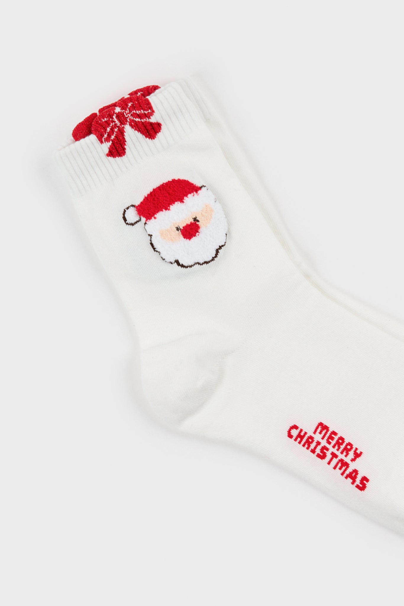 White and red bow trim Santa Clause socks_2