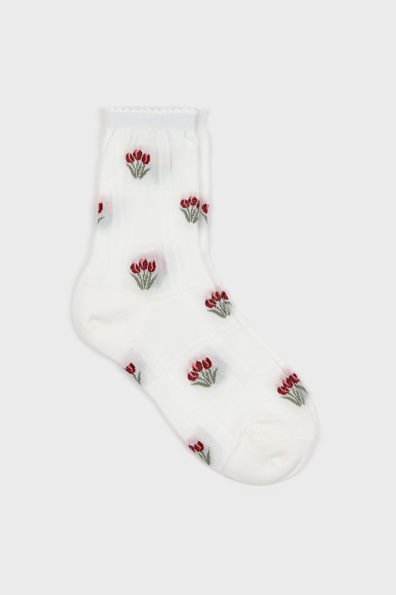 White and red tiny tulip bunches socks_1