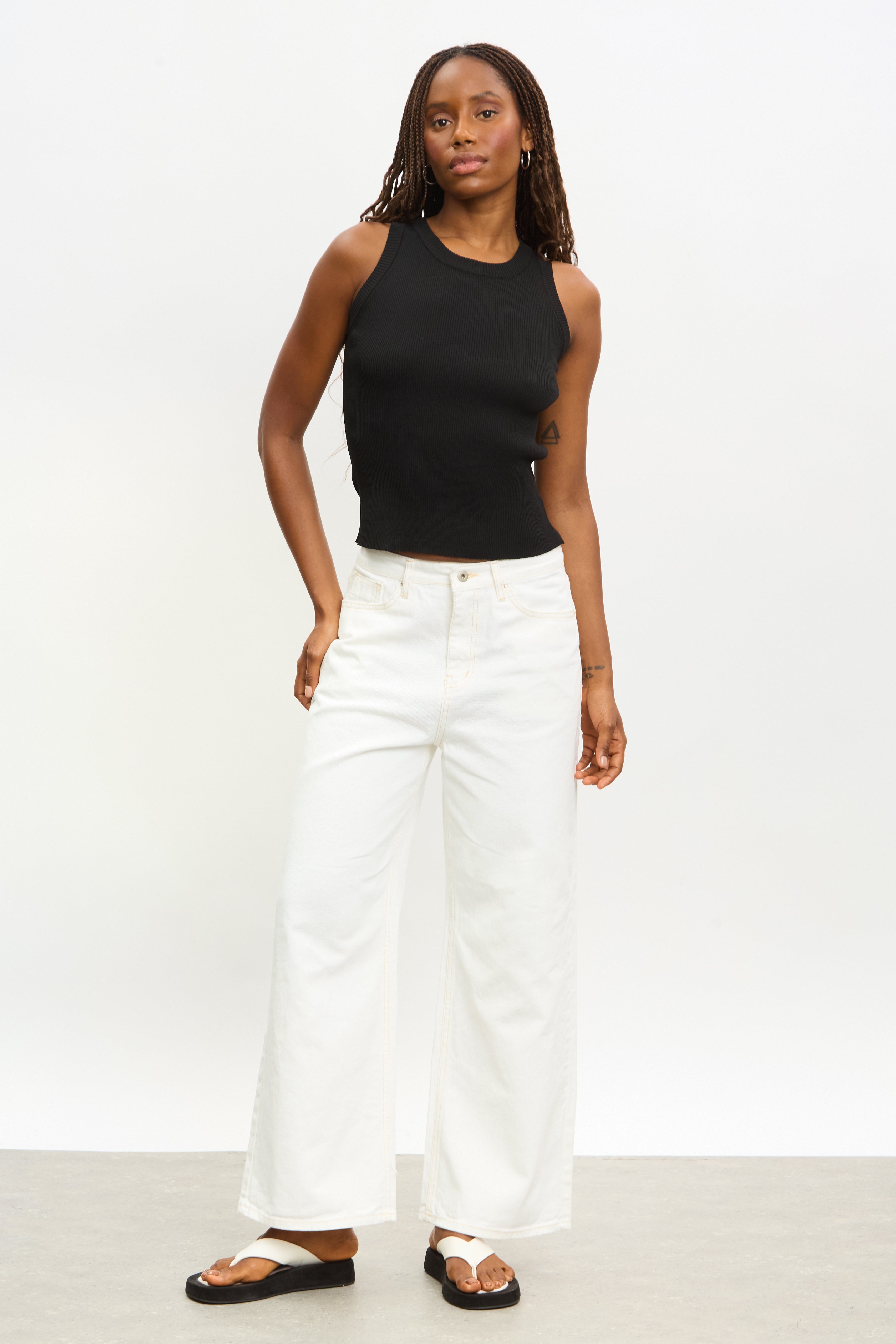 White contrast stitch super wide leg slouchy jeans_4