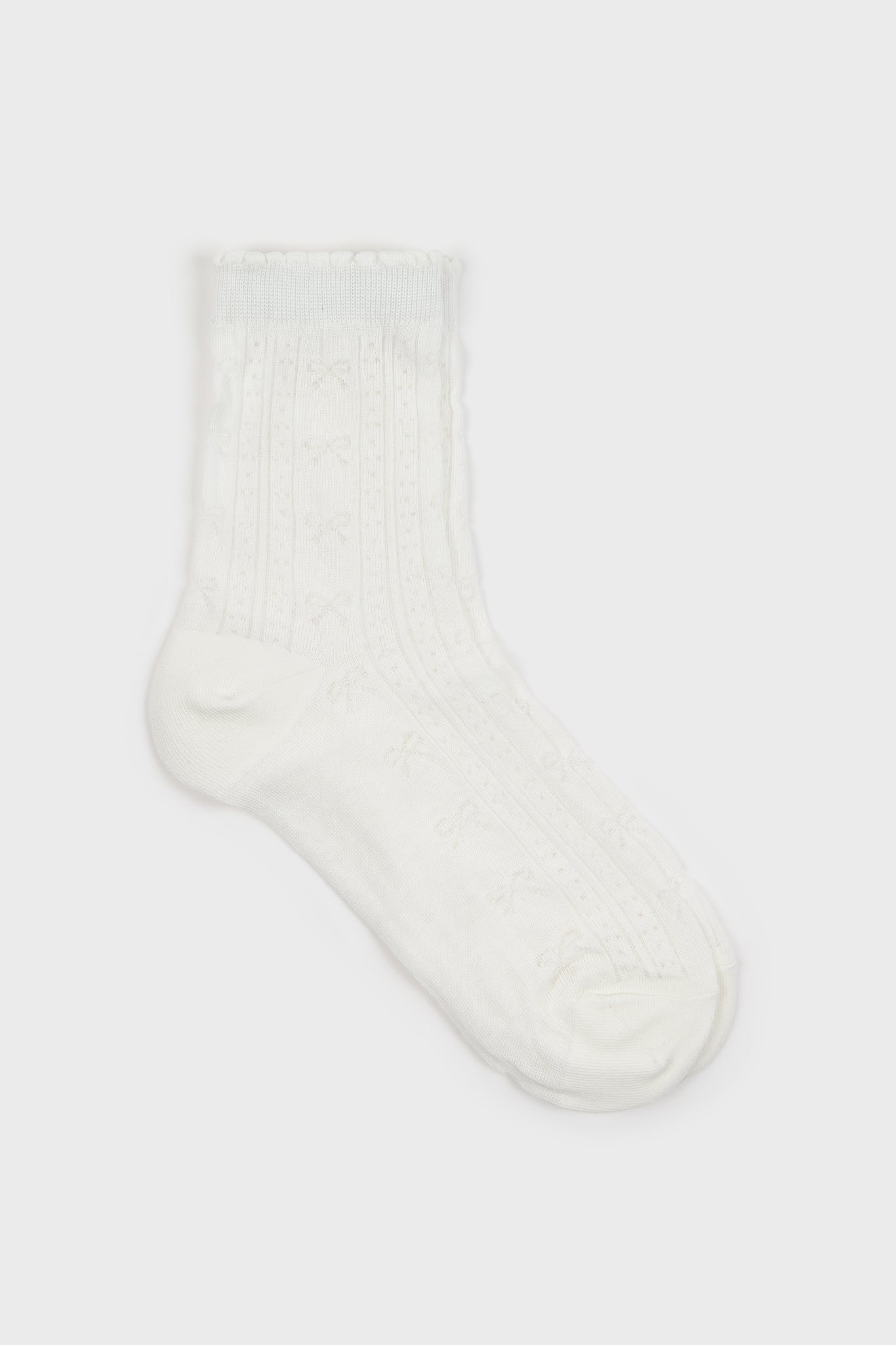 White decorative ribbed bow socks_1