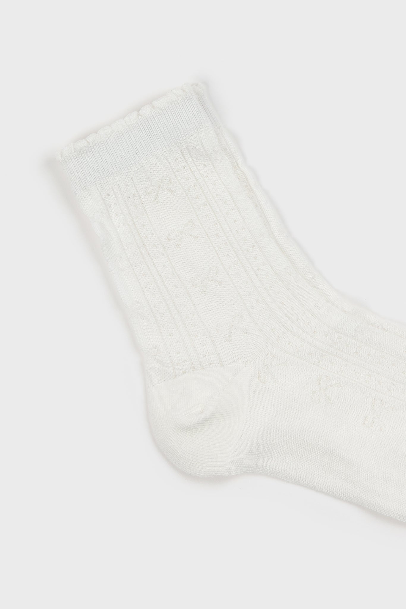 White decorative ribbed bow socks_2