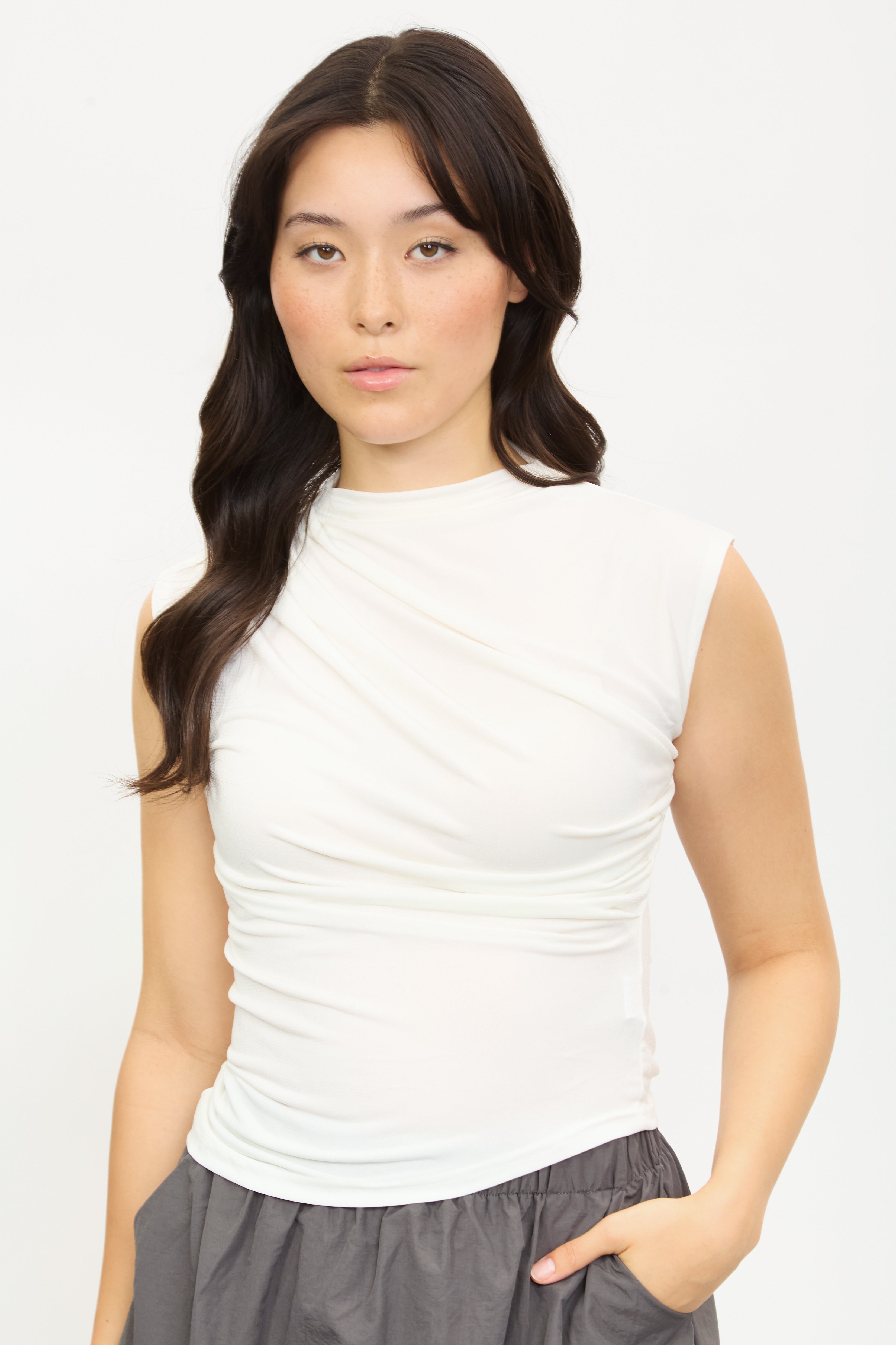 White draped front sleeveless top_1