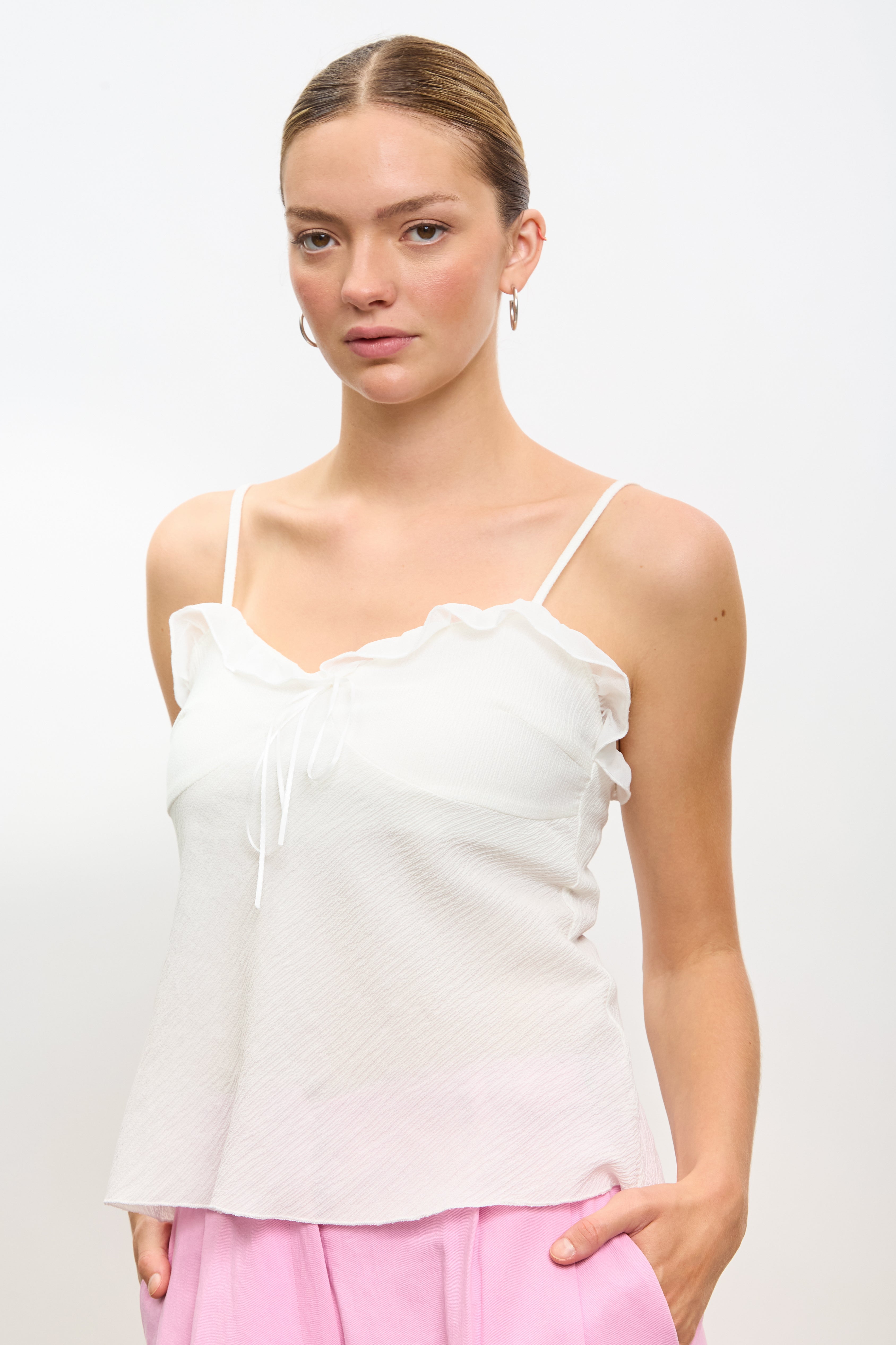 White frill bust thin strap tank_1