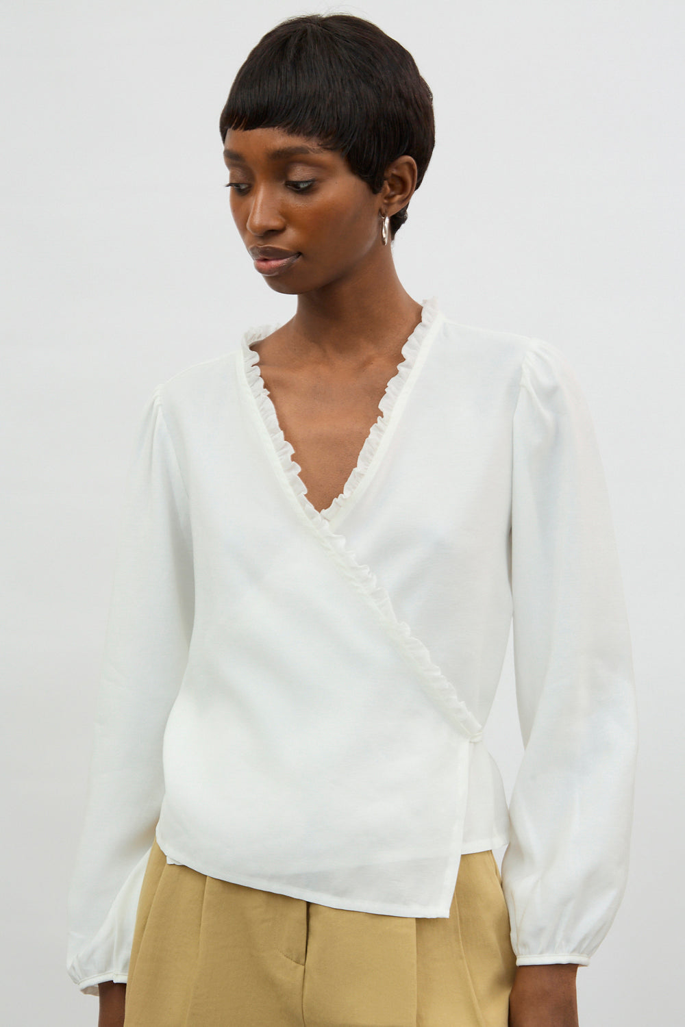 White frill trim wrap shirt blouse_1