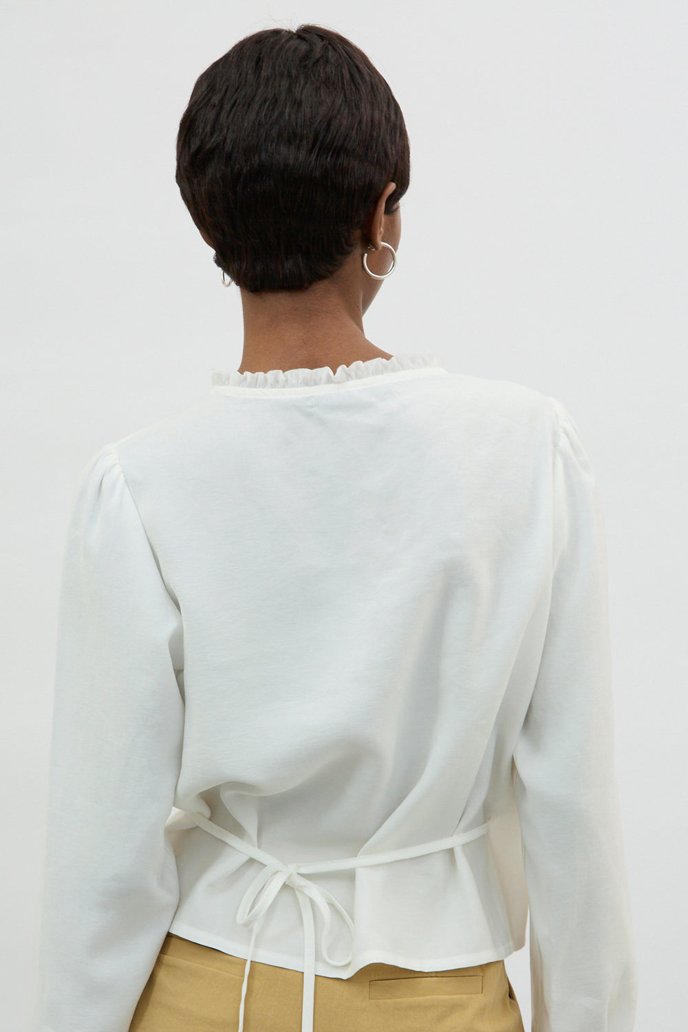 White frill trim wrap shirt blouse_2