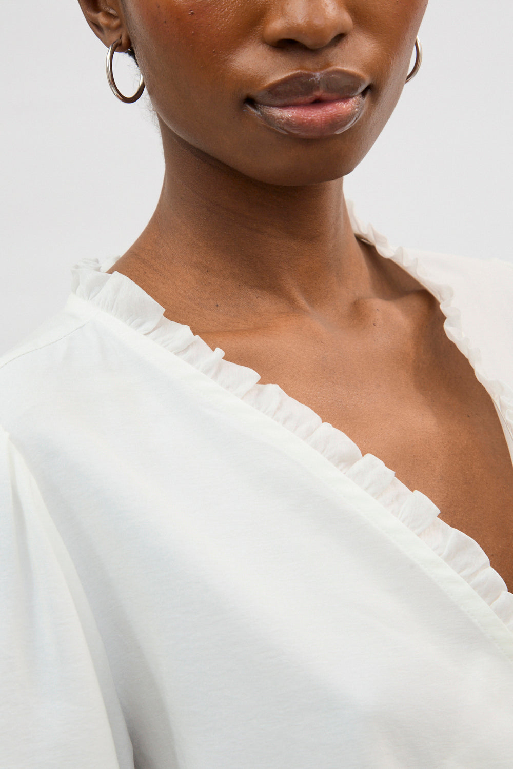 White frill trim wrap shirt blouse_3