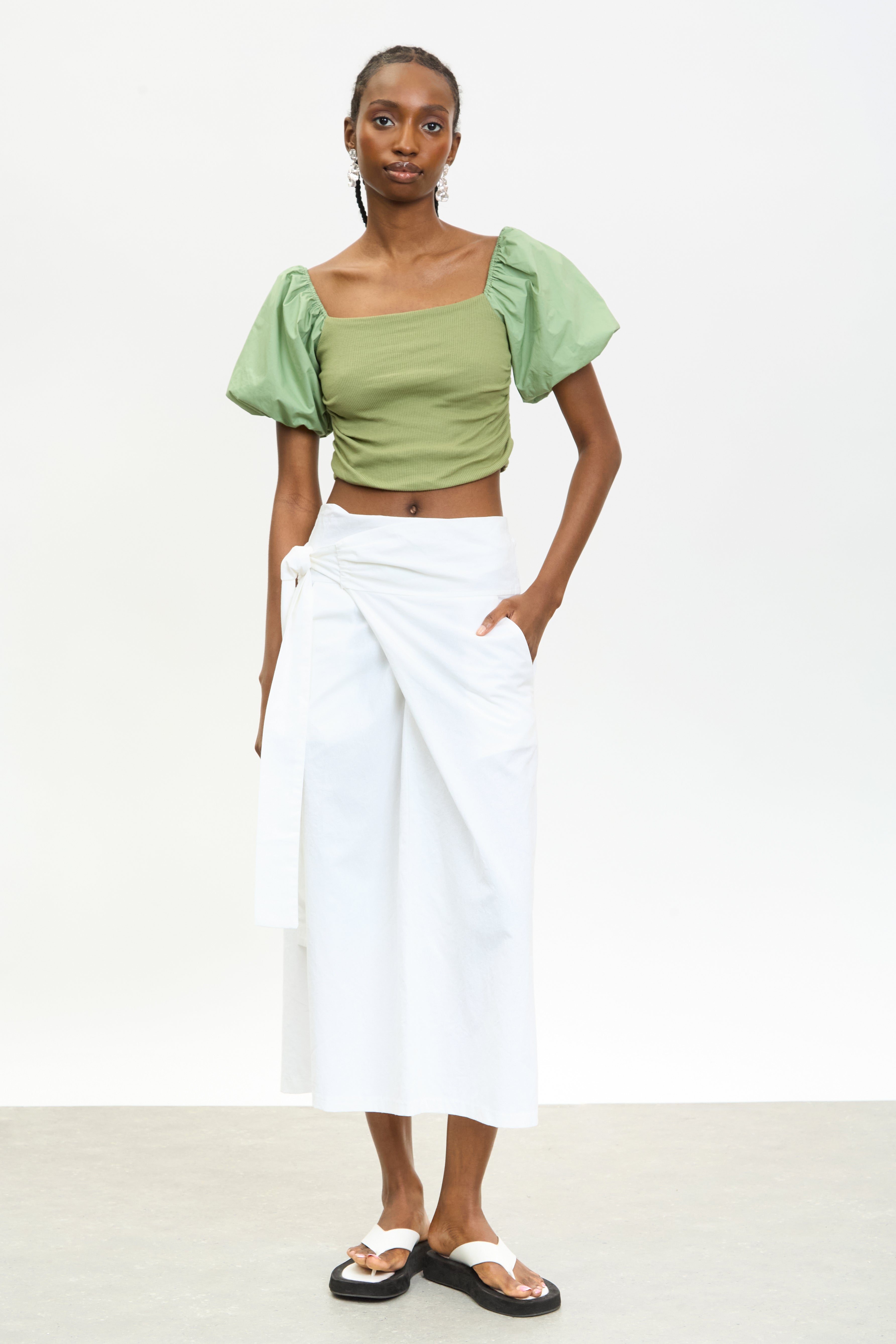 White long tie waist midi skirt_4