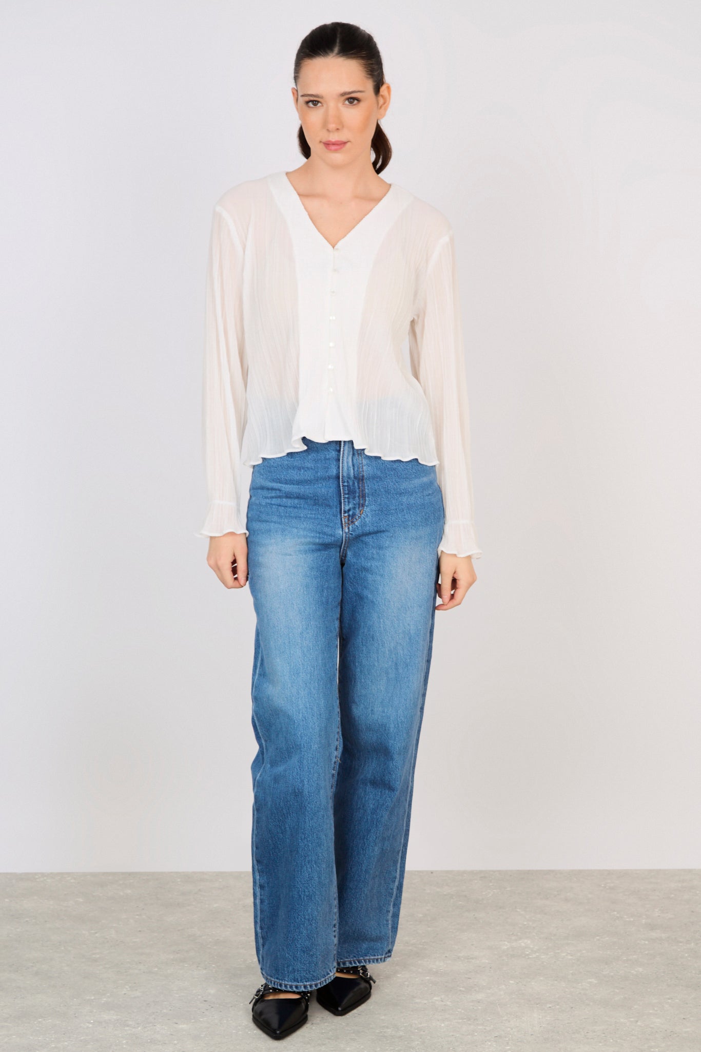 White micro rib button front blouse_4