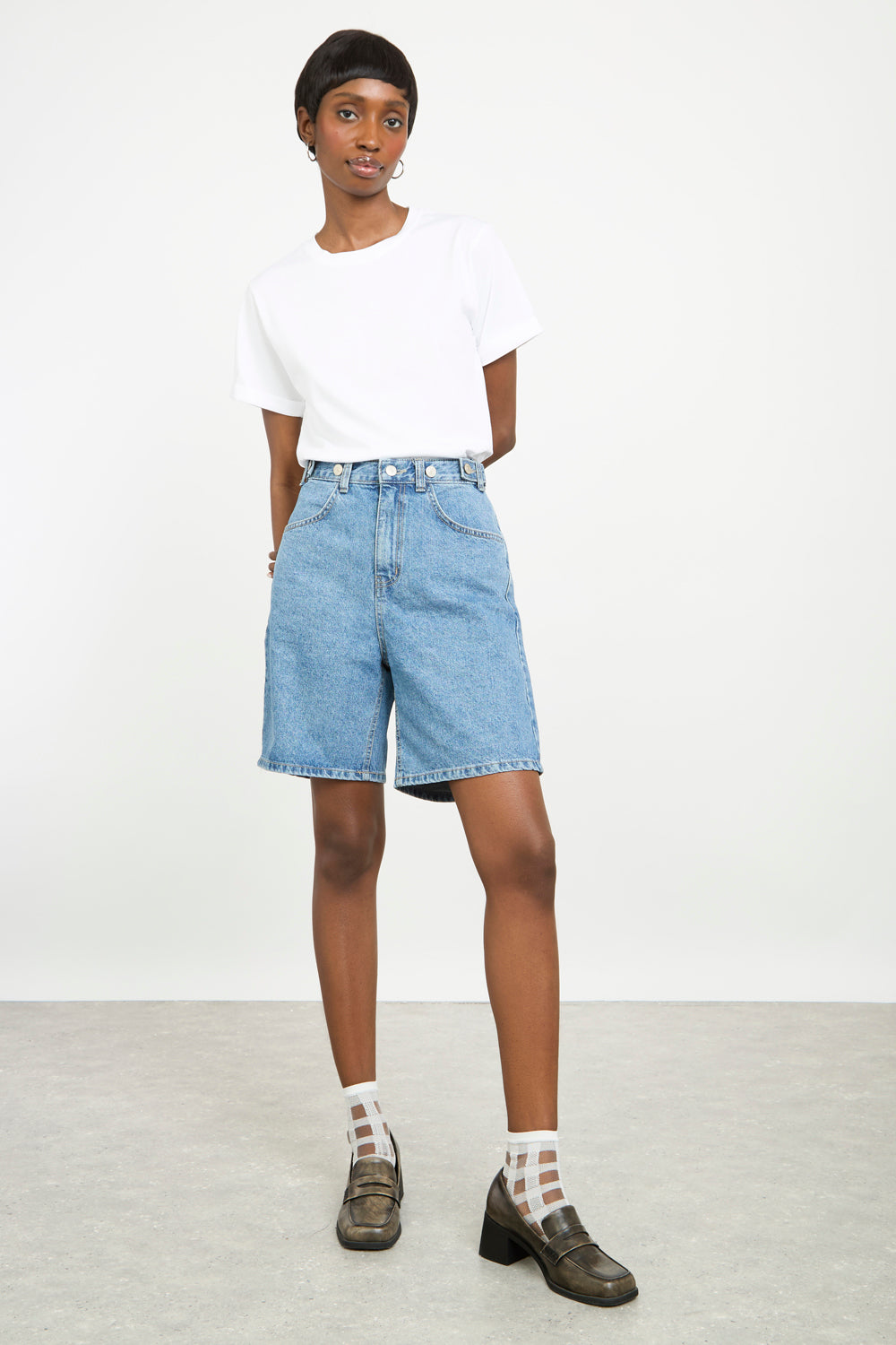 White pure cotton rolled hem T-shirt_4