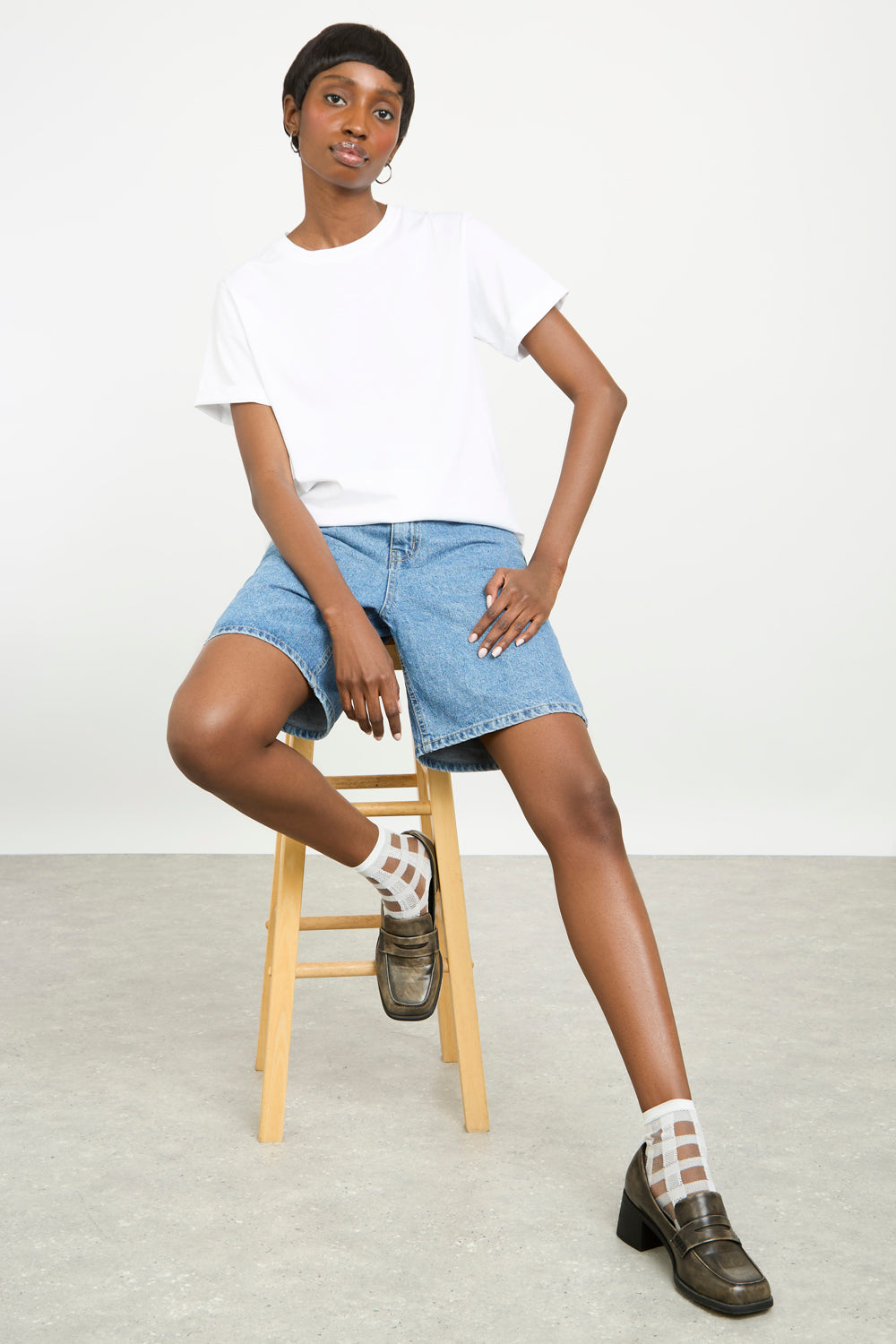 White pure cotton rolled hem T-shirt_5