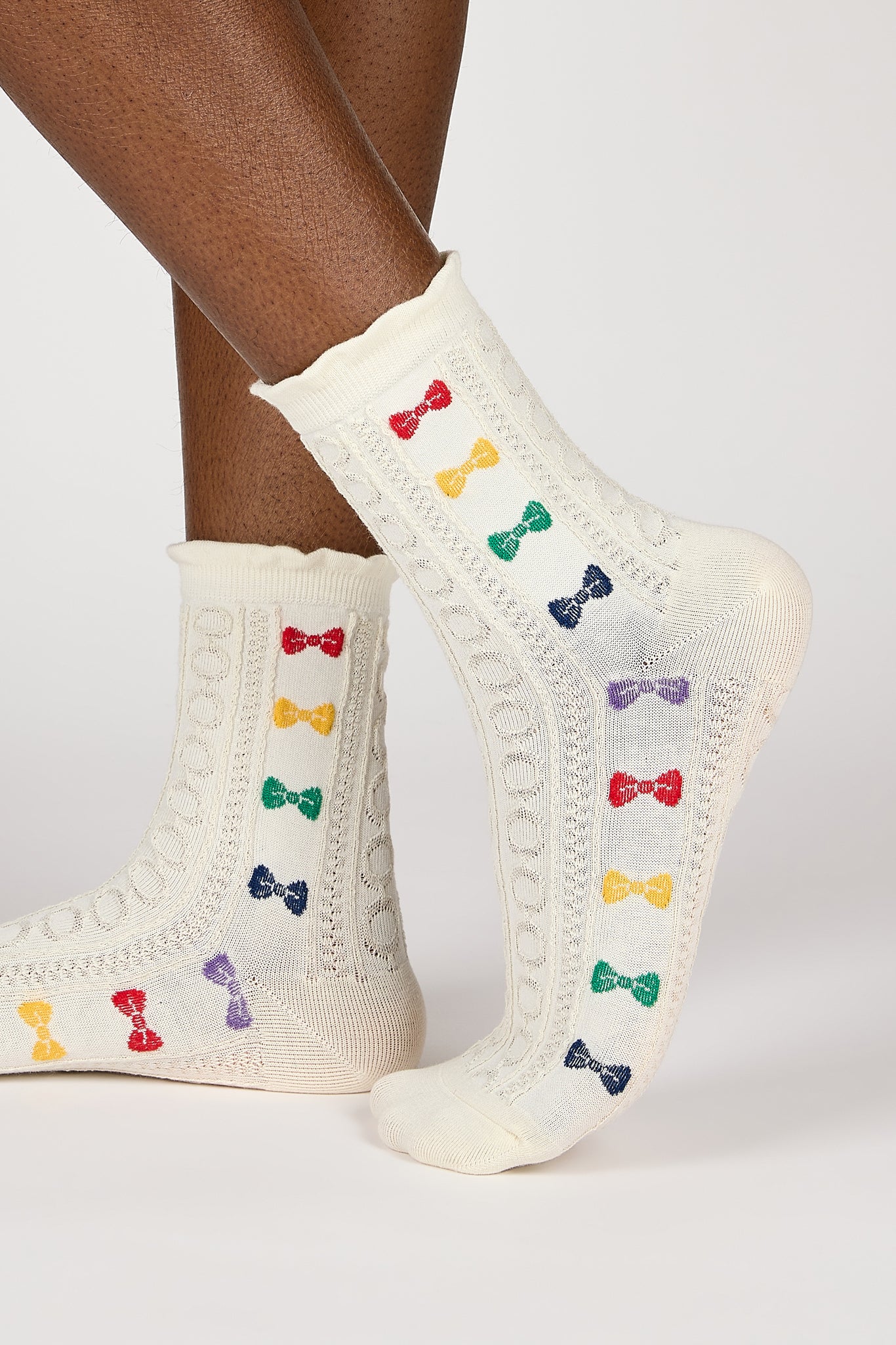 White rainbow bowtie socks_1