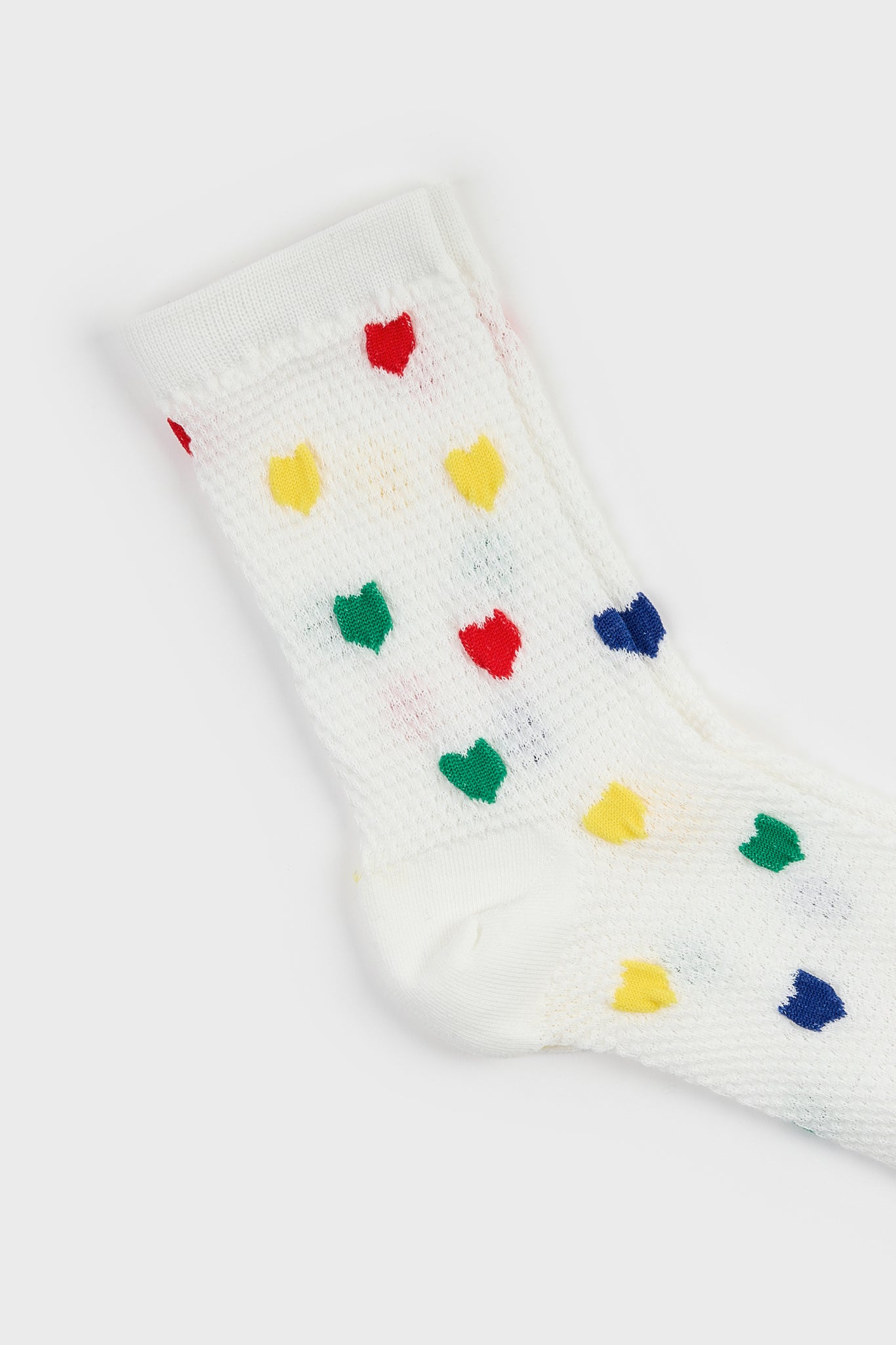 White rainbow heart textured socks_4