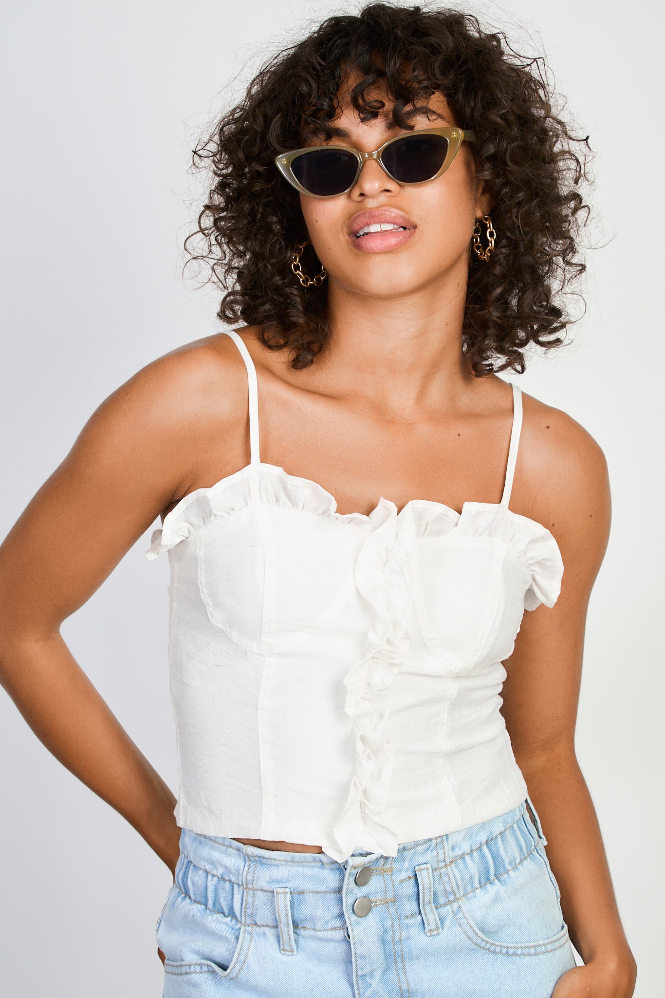 White ruffle trim bustier top_1