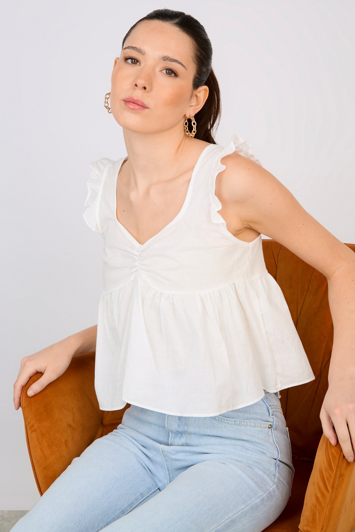 White ruffle trim tie back tank_1