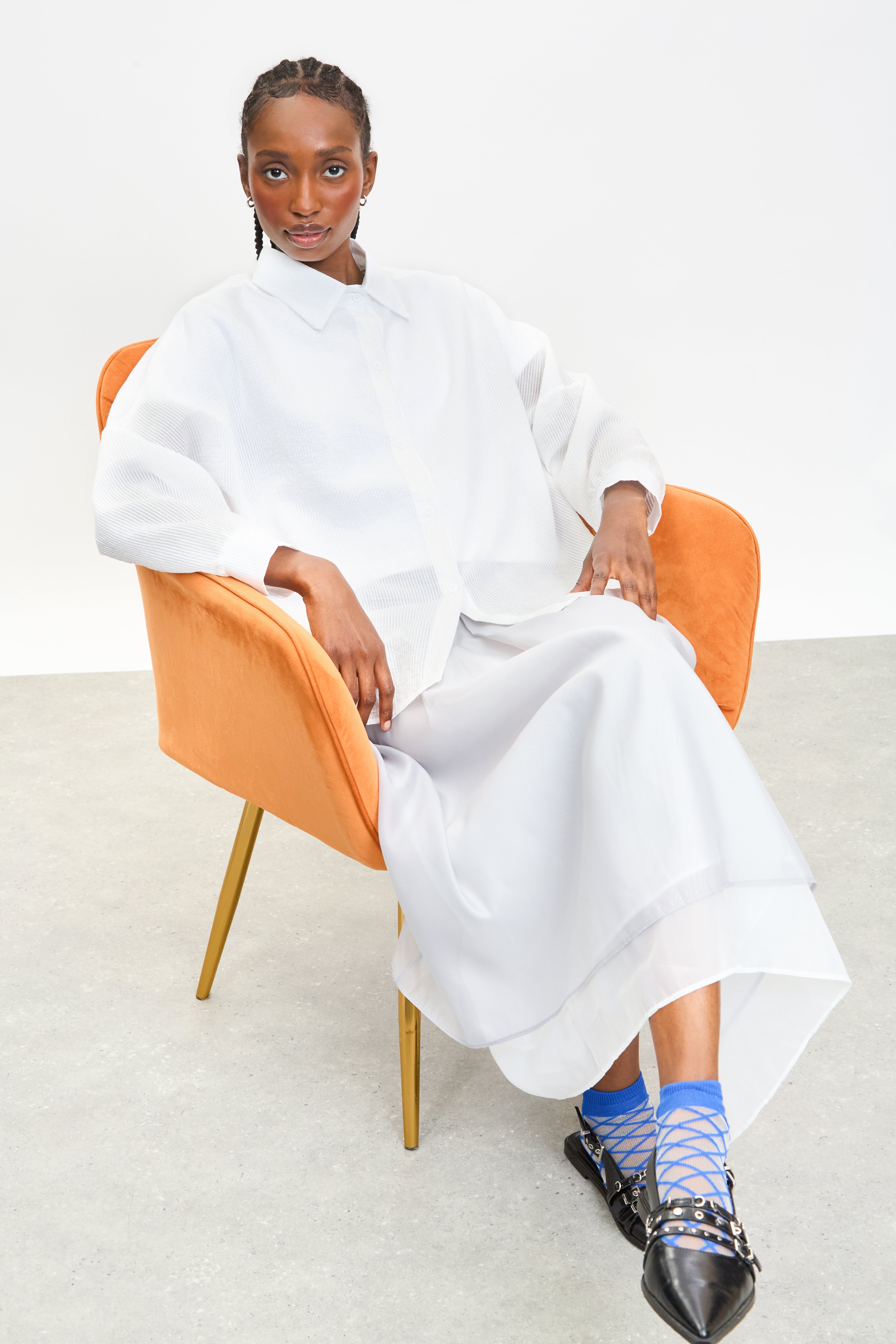 White semi sheer striped shirt_5