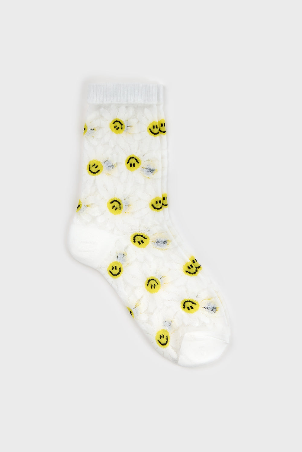 White sheer daisy smiley face socks_3