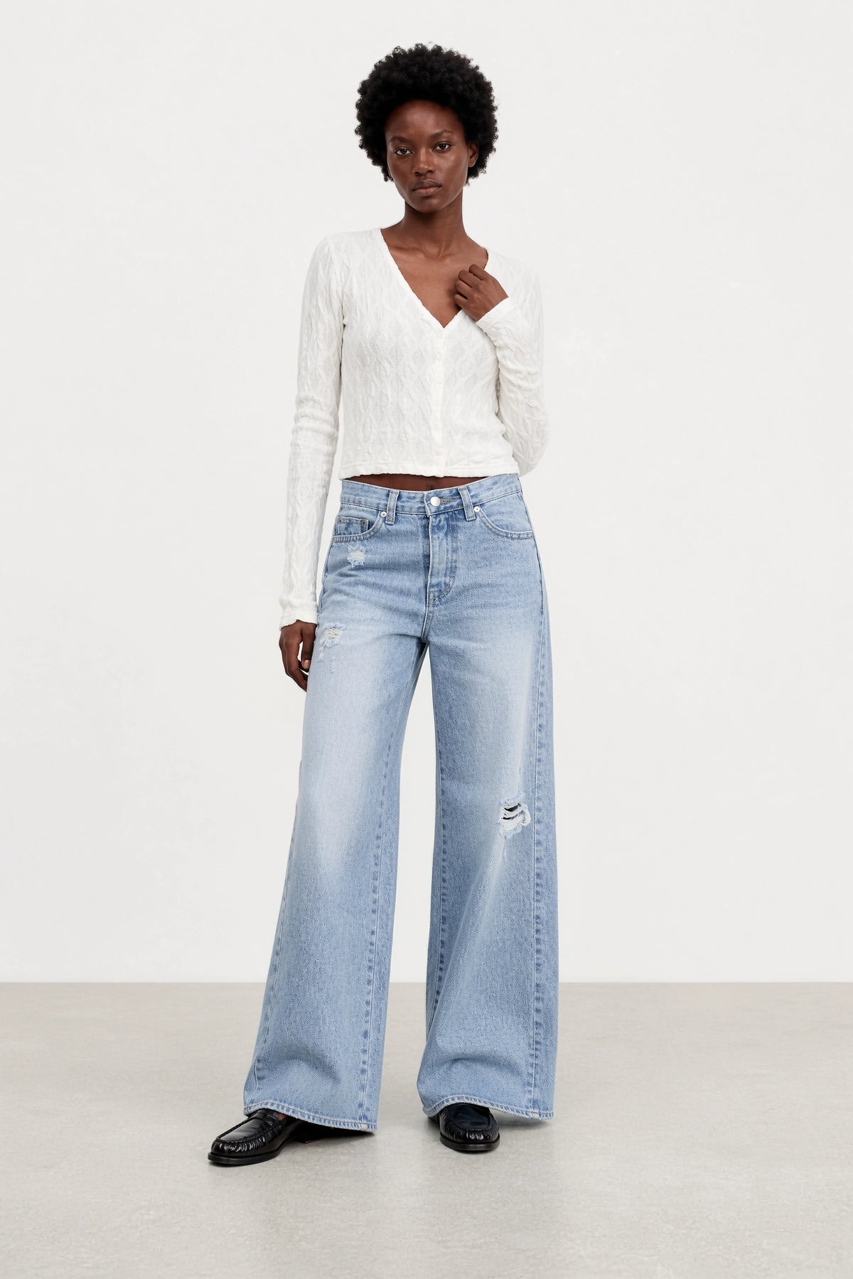 White diamond pattern button up top_3