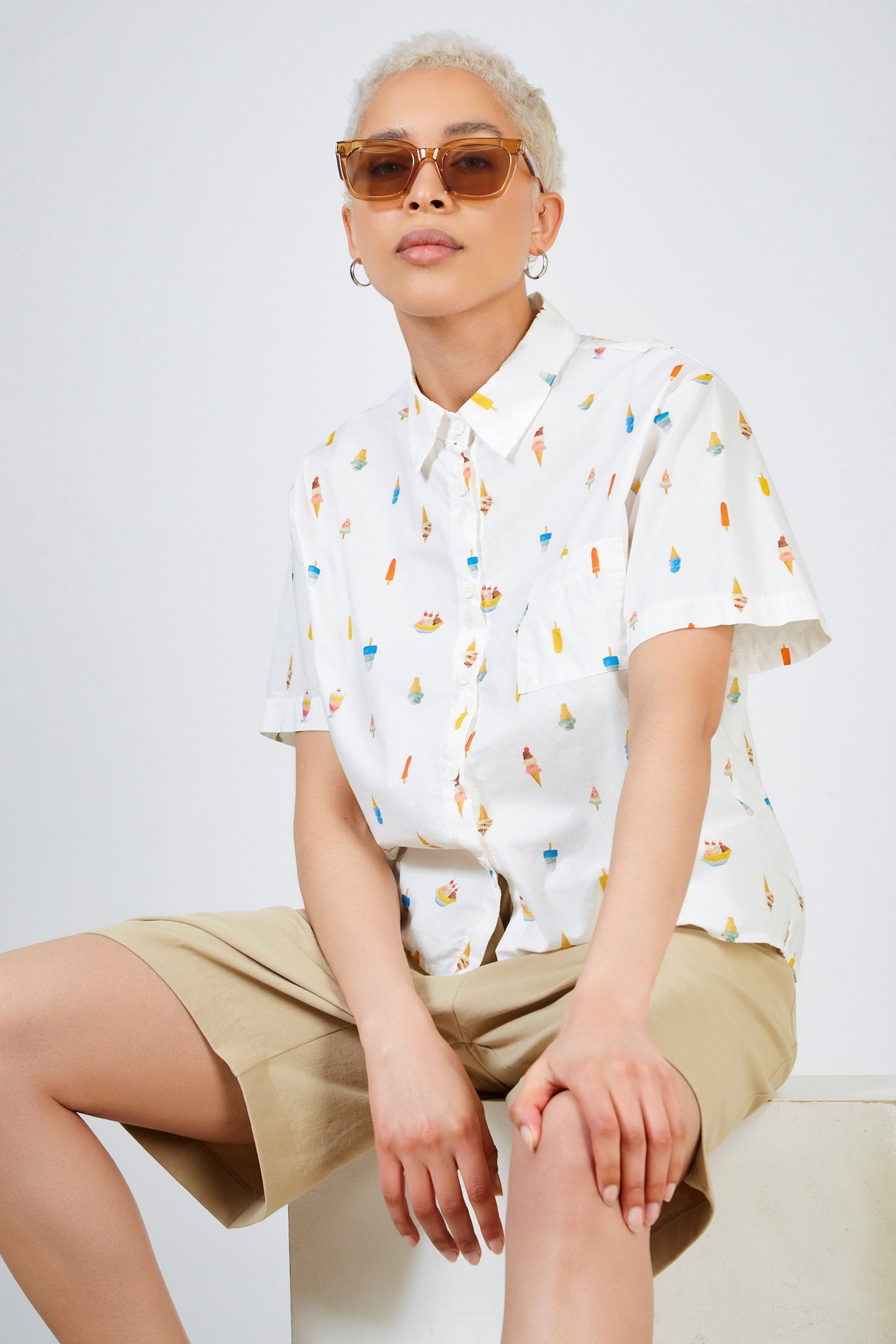 White ice cream print shirt_1