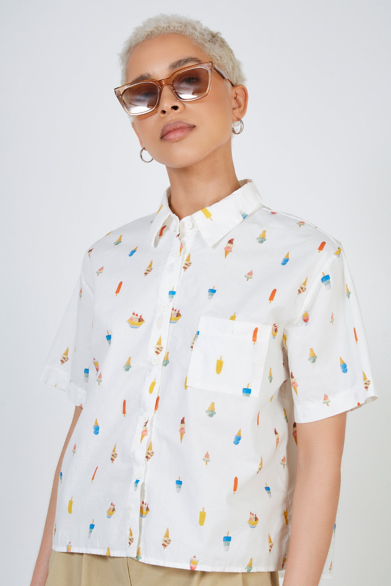 White ice cream print shirt_2