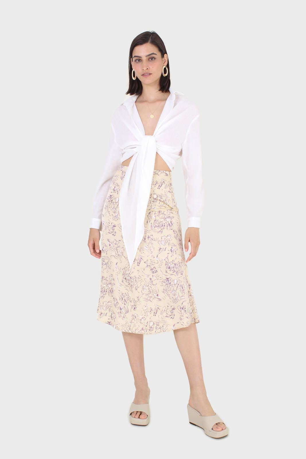 White linen plunging tie front shirt_7