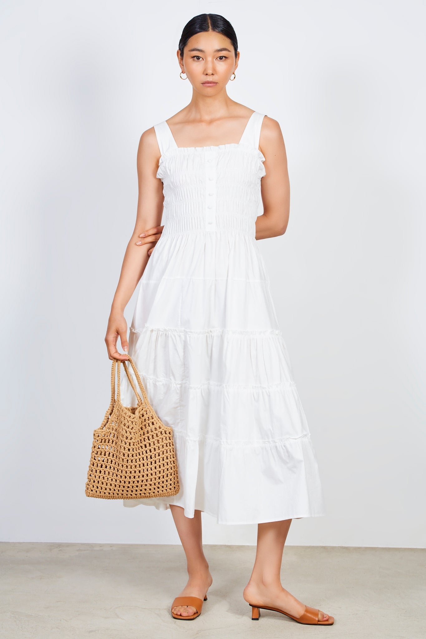 White ruched bodice tiered dress_1