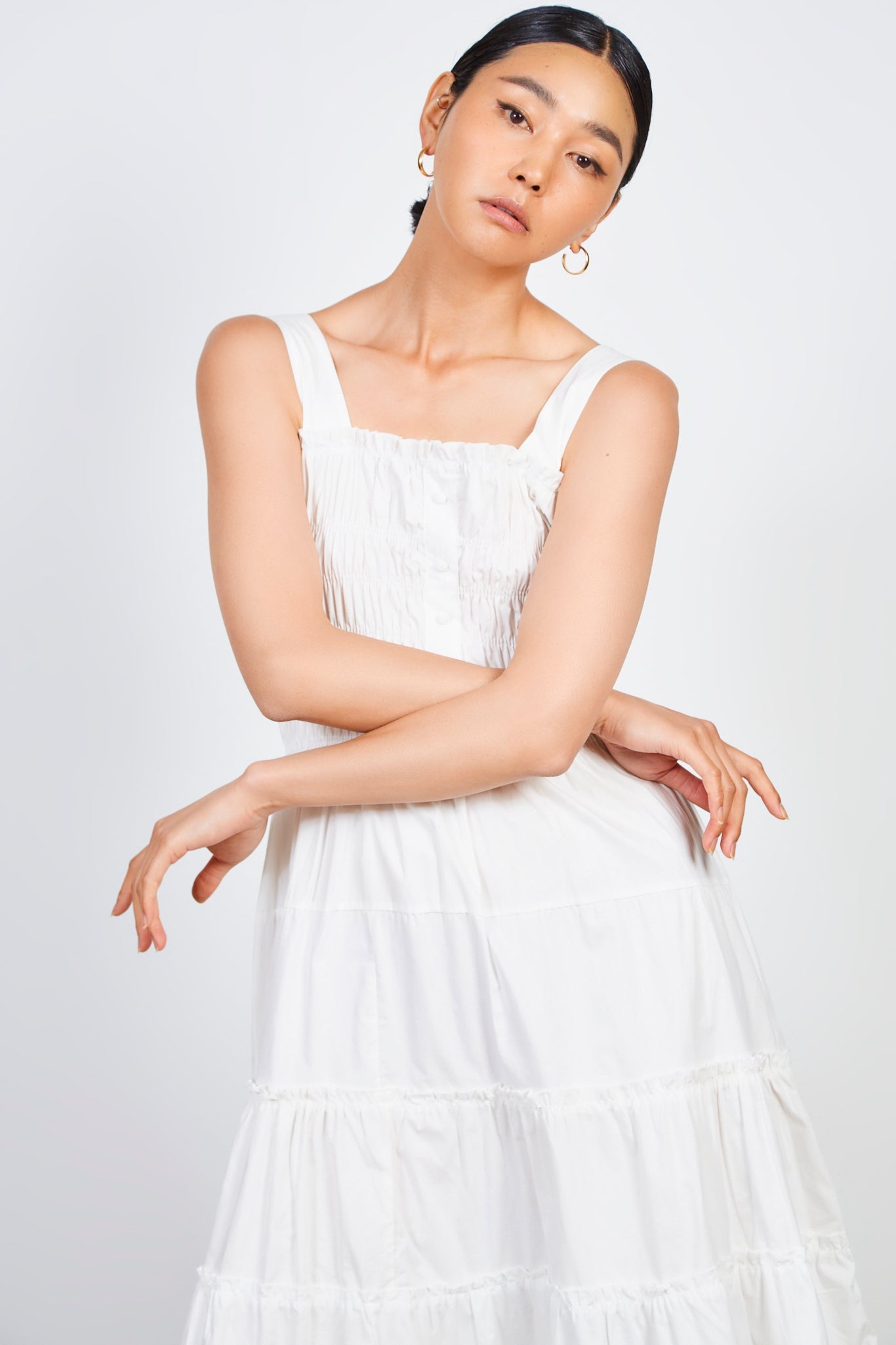 White ruched bodice tiered dress_3