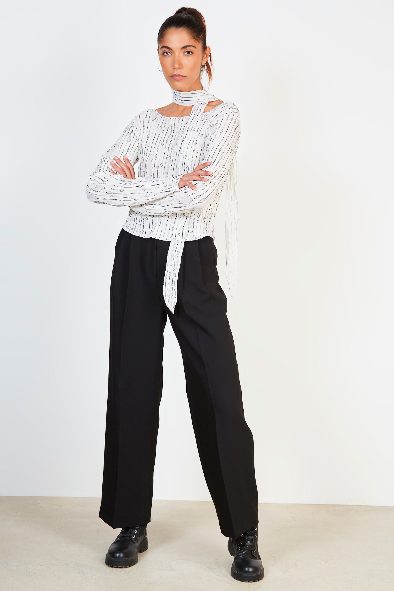 White semi sheer black weave blouse_3