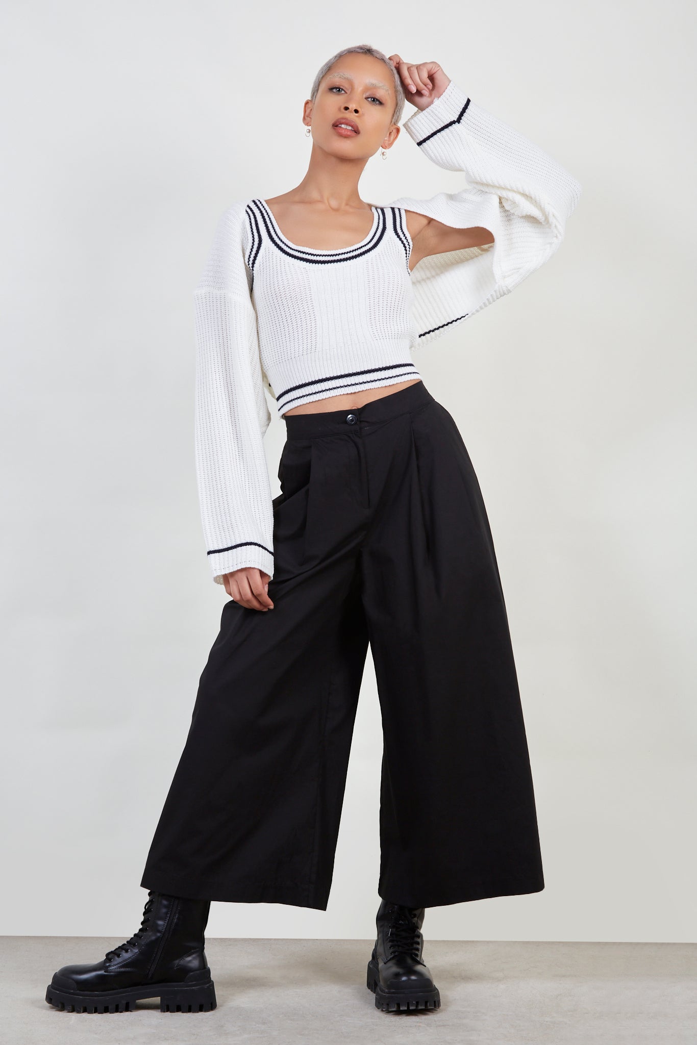 White varsity trim knit tank set_2