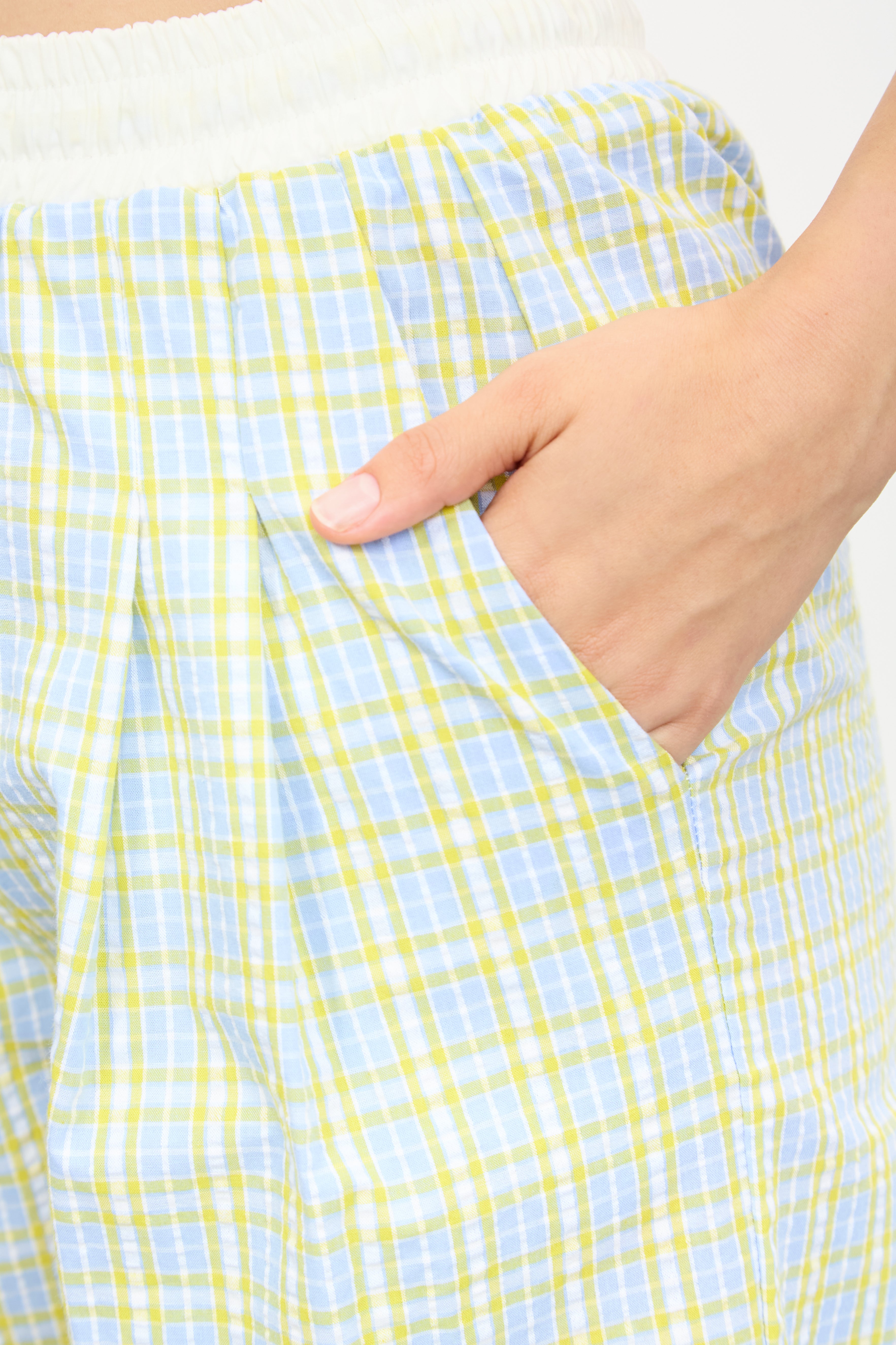 Yellow and blue checked tie waist trousers_3