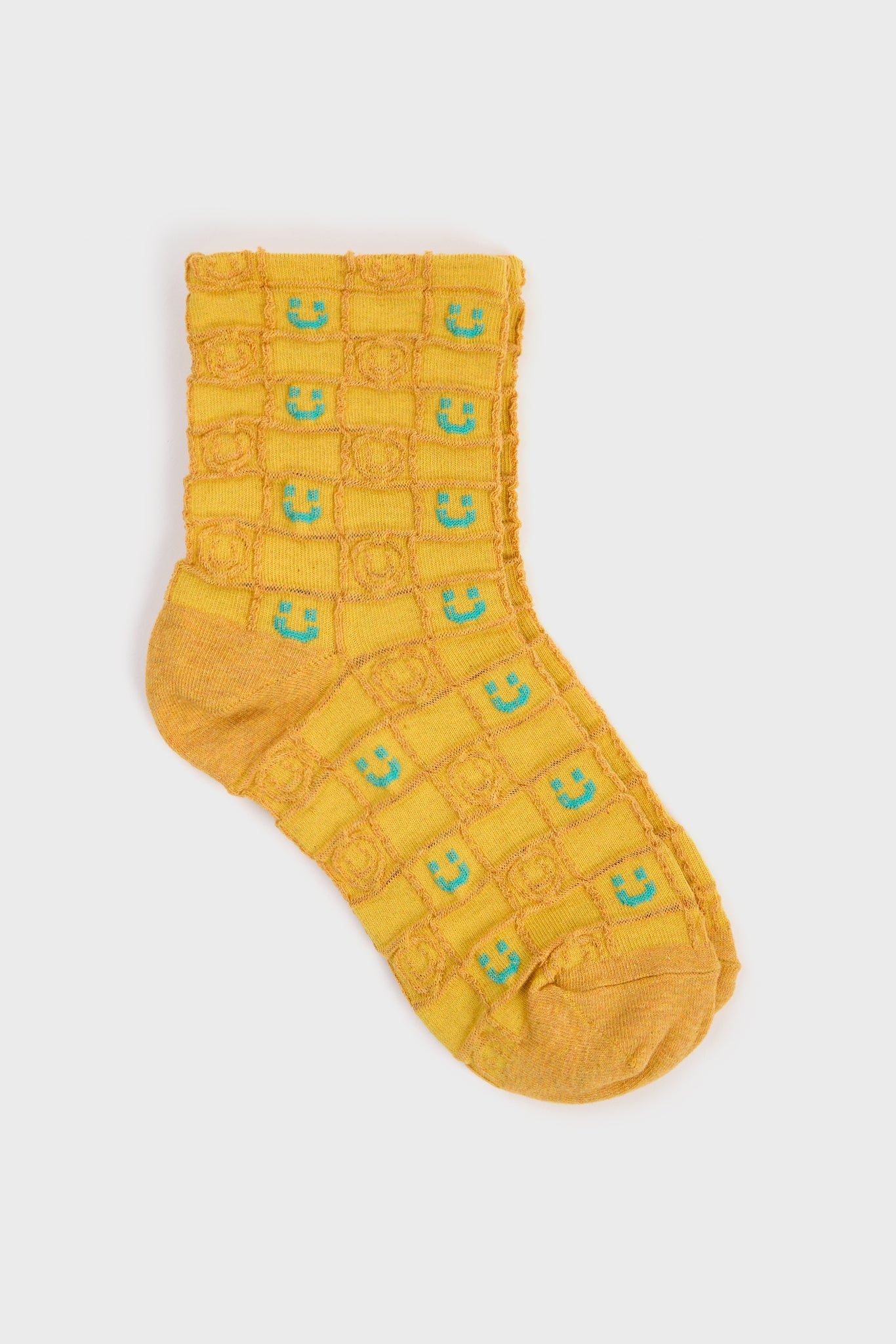 Yellow and green checked smiley face socks_3