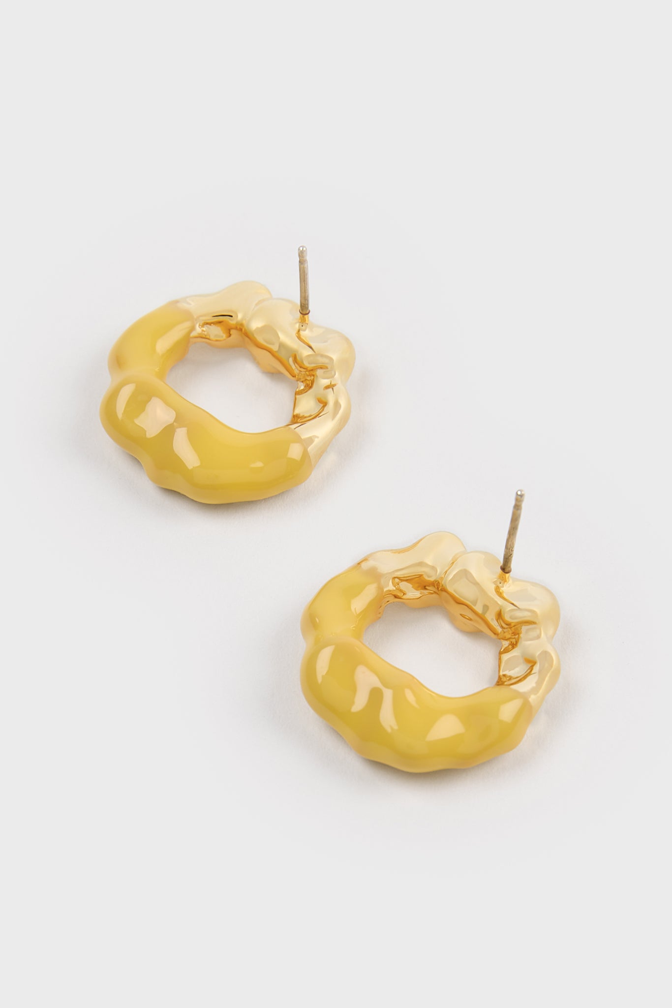 Yellow enamel dipped gold organic circle earrings_3