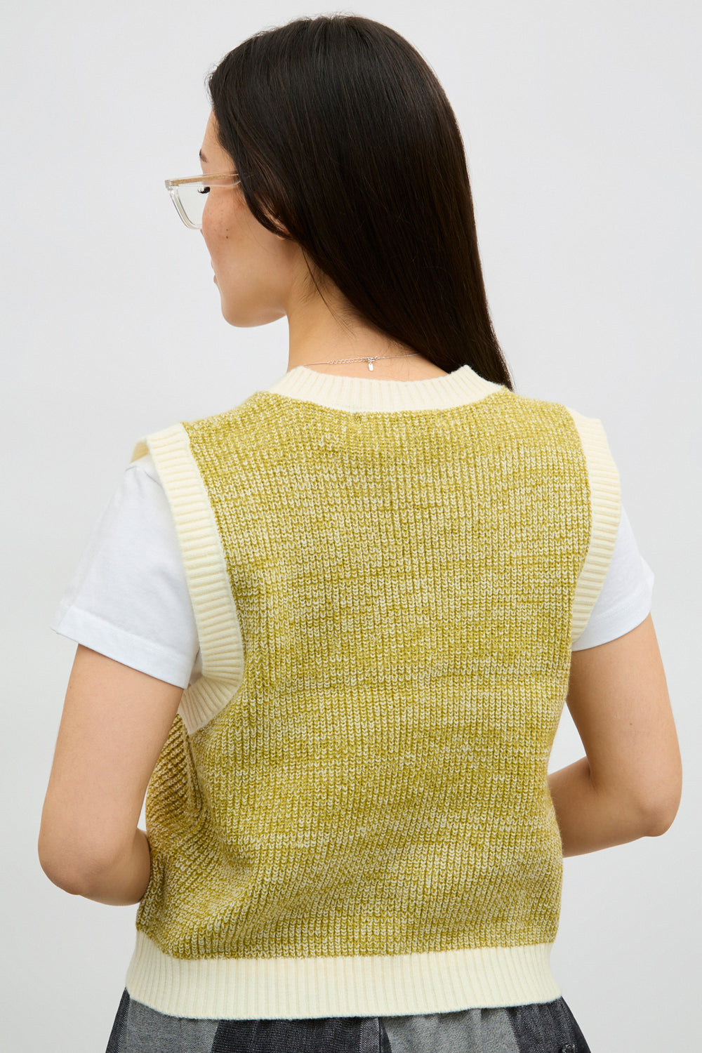Yellow green and ivory mix knit sweater vest_2