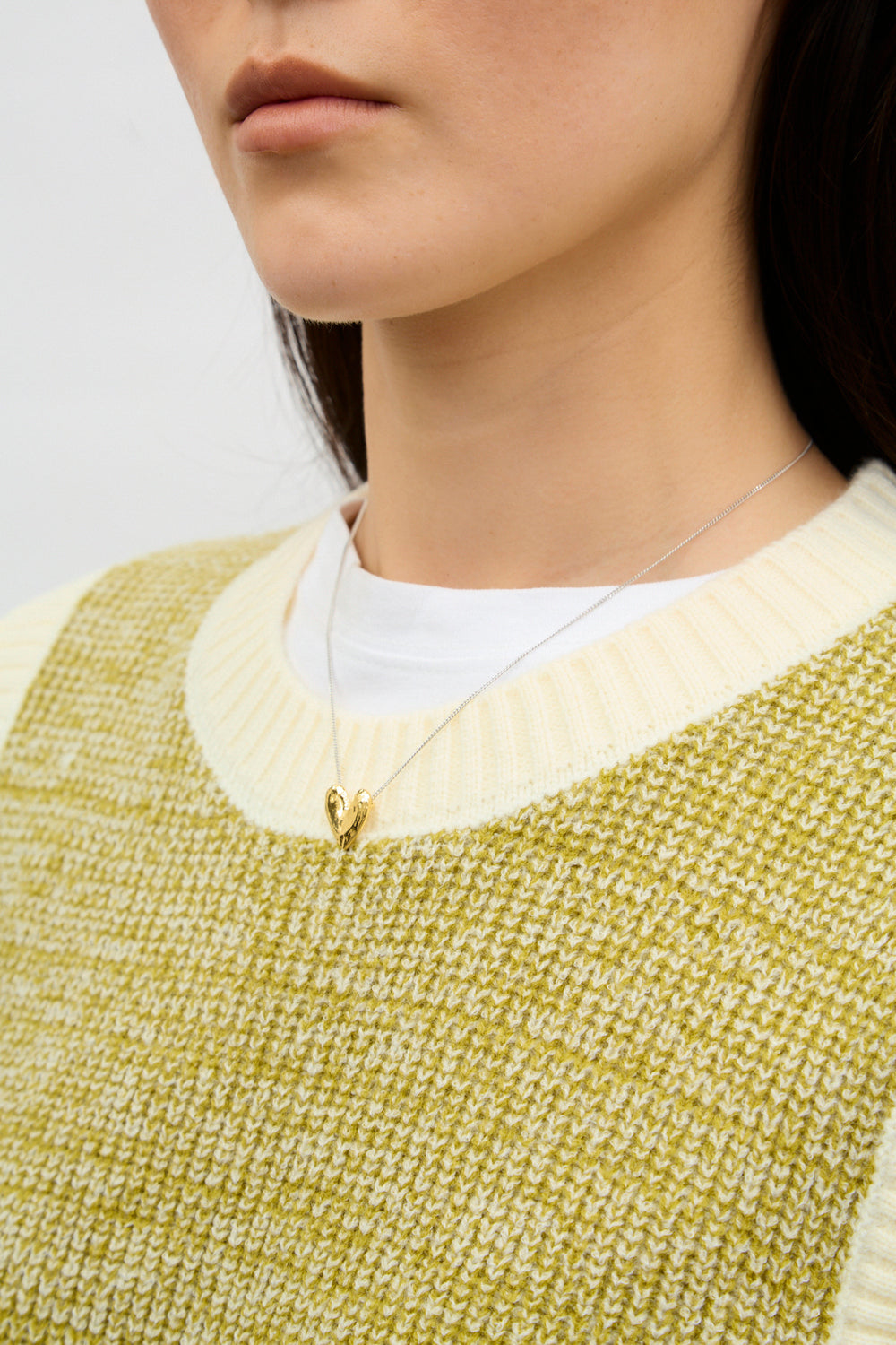Yellow green and ivory mix knit sweater vest_3