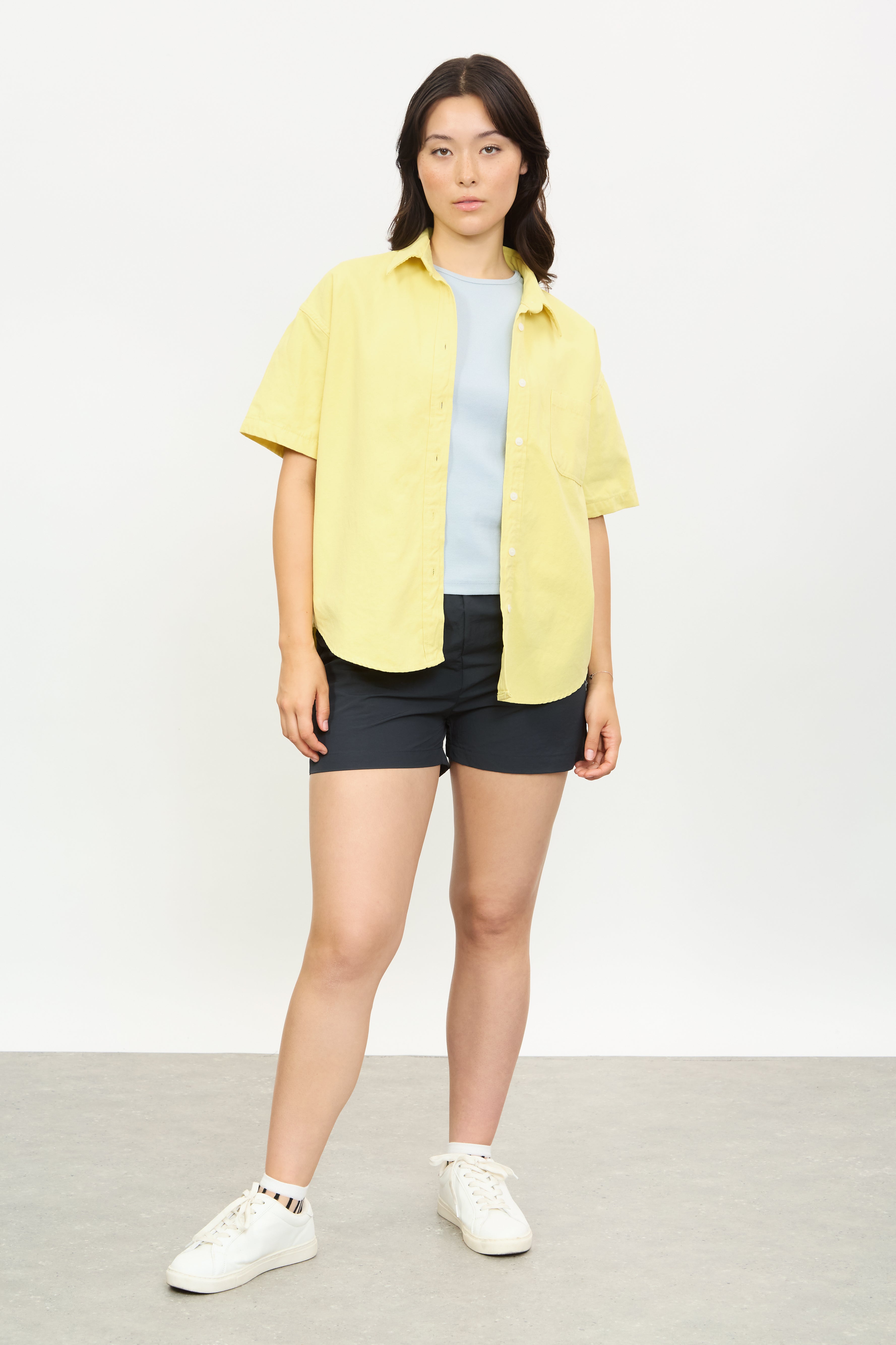 Yellow pocket front short sleeve shirt_4