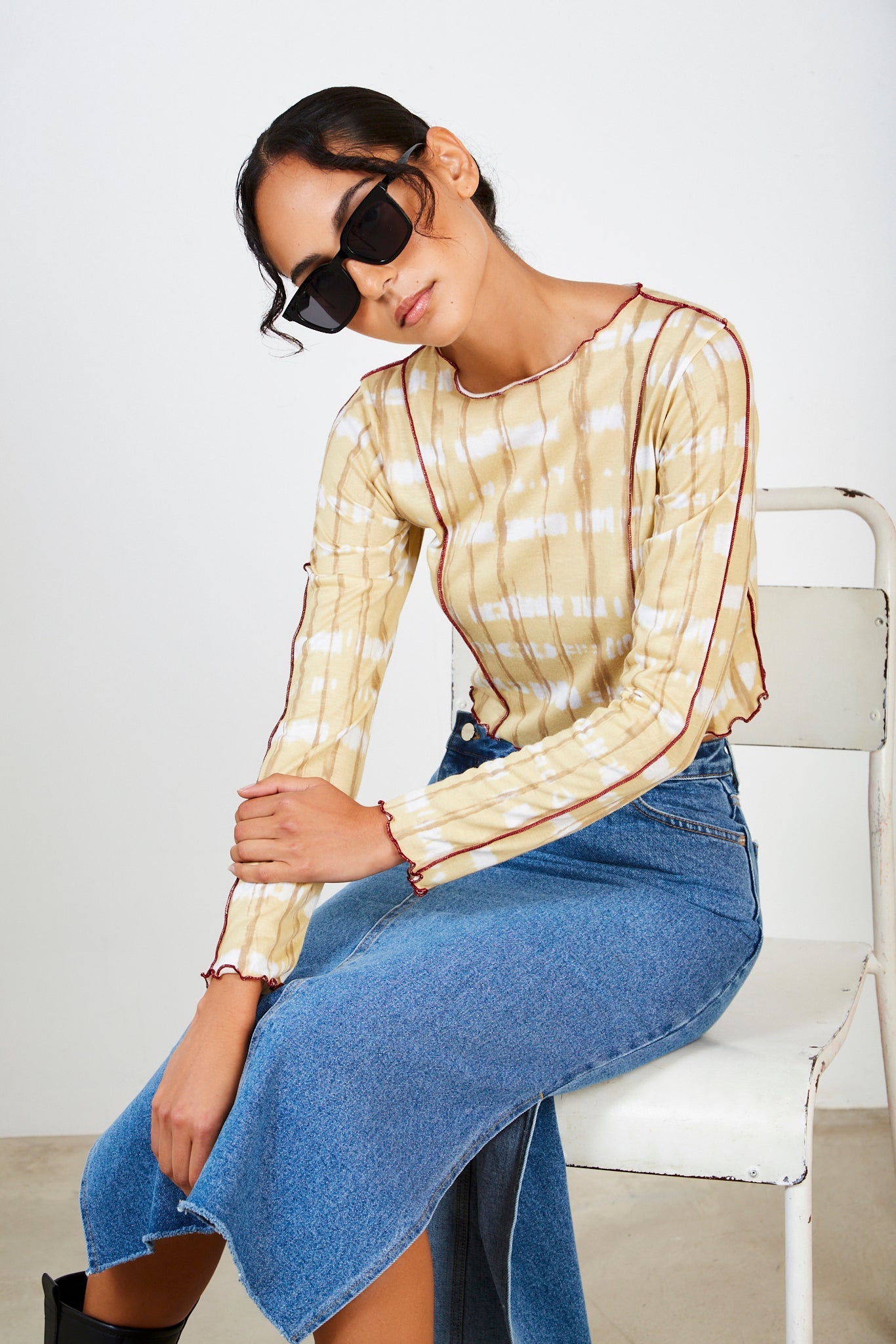 Yellow tie dye long sleeved top_5