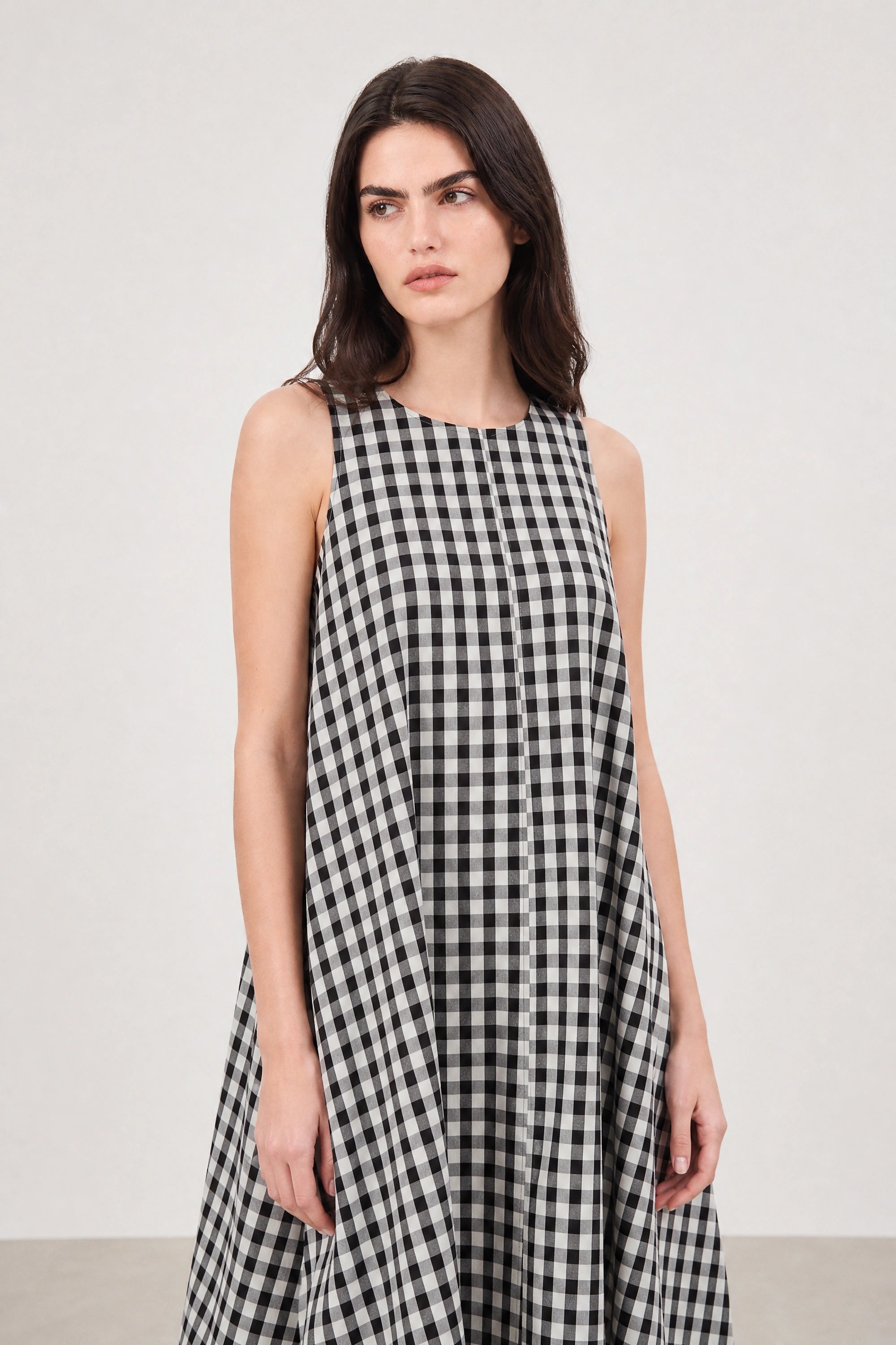 Black large gingham checked side pocket dress_3