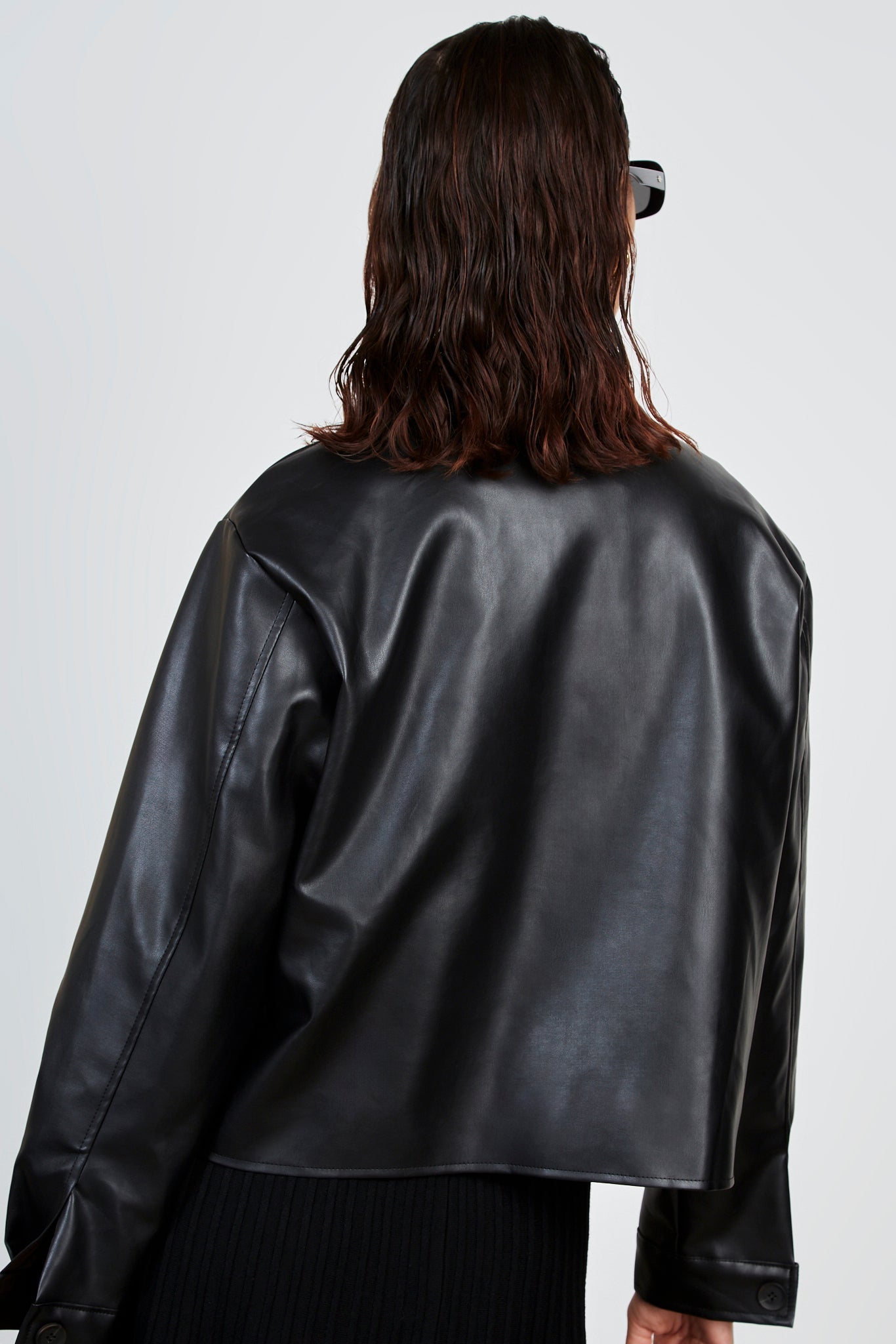 Black vegan leather button up jacket_2