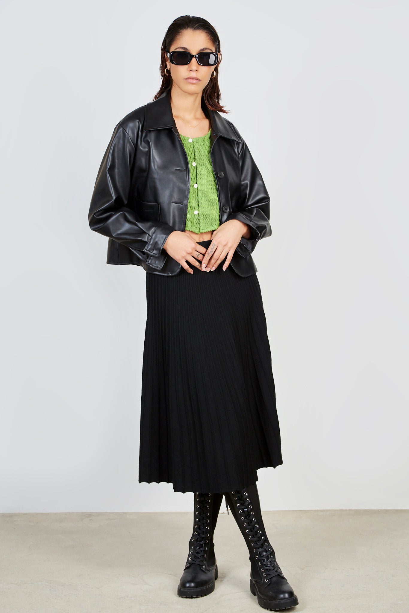 Black vegan leather button up jacket_3