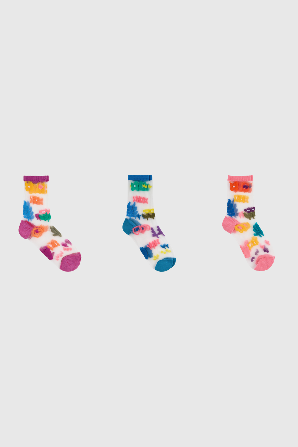 Bright multicolour sheer floral socks - Set of 3