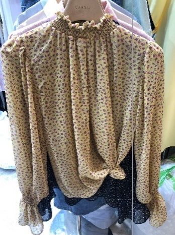 Yellow floral high neck long sleeved top_1