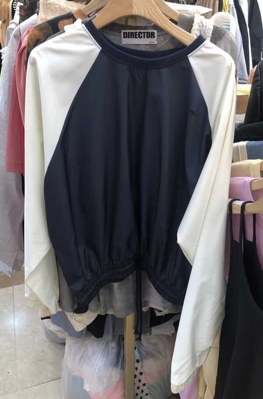 Navy and ivory silky tie hem sweatshirt_1