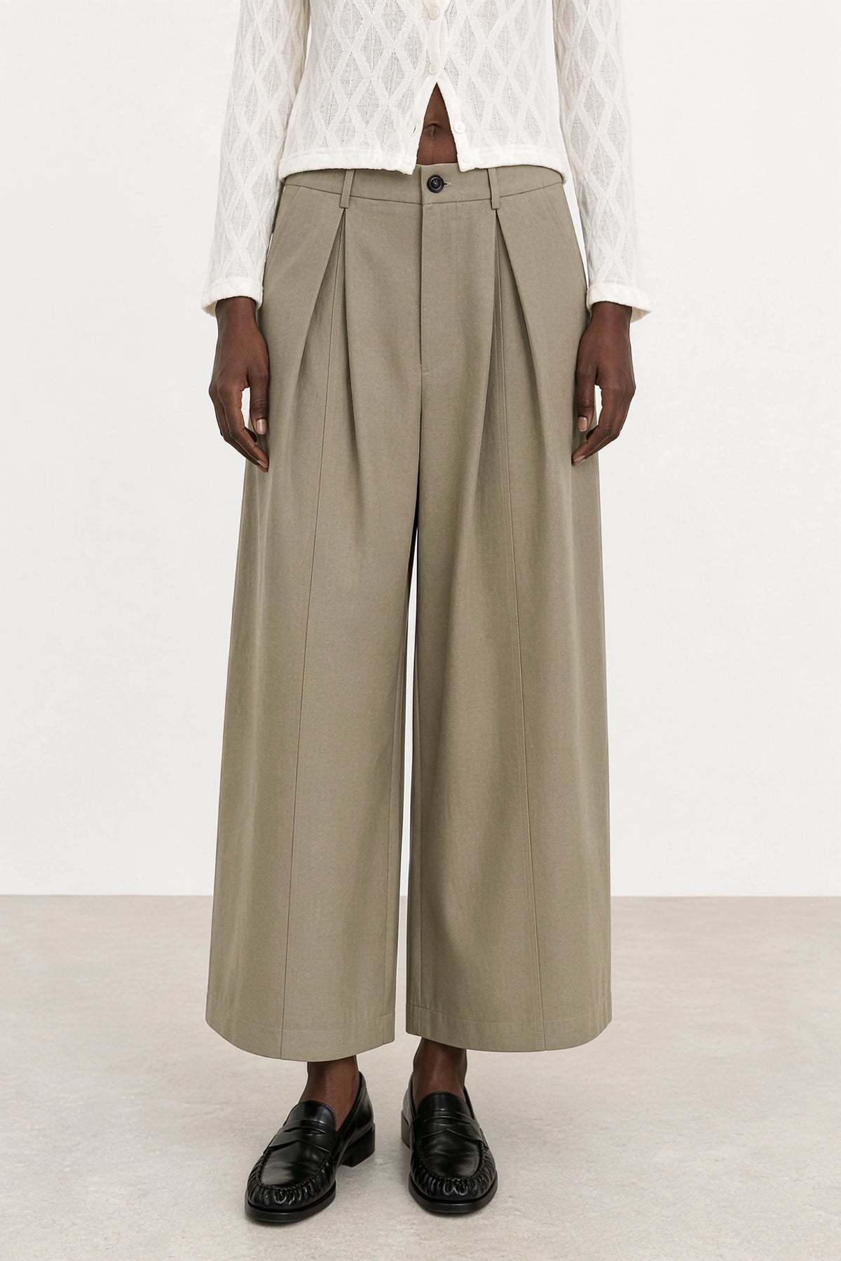 Grey beige nylon blend smart balloon leg trousers_1