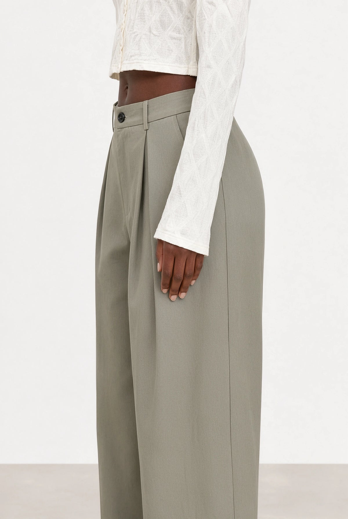 Grey beige nylon blend smart balloon leg trousers_3