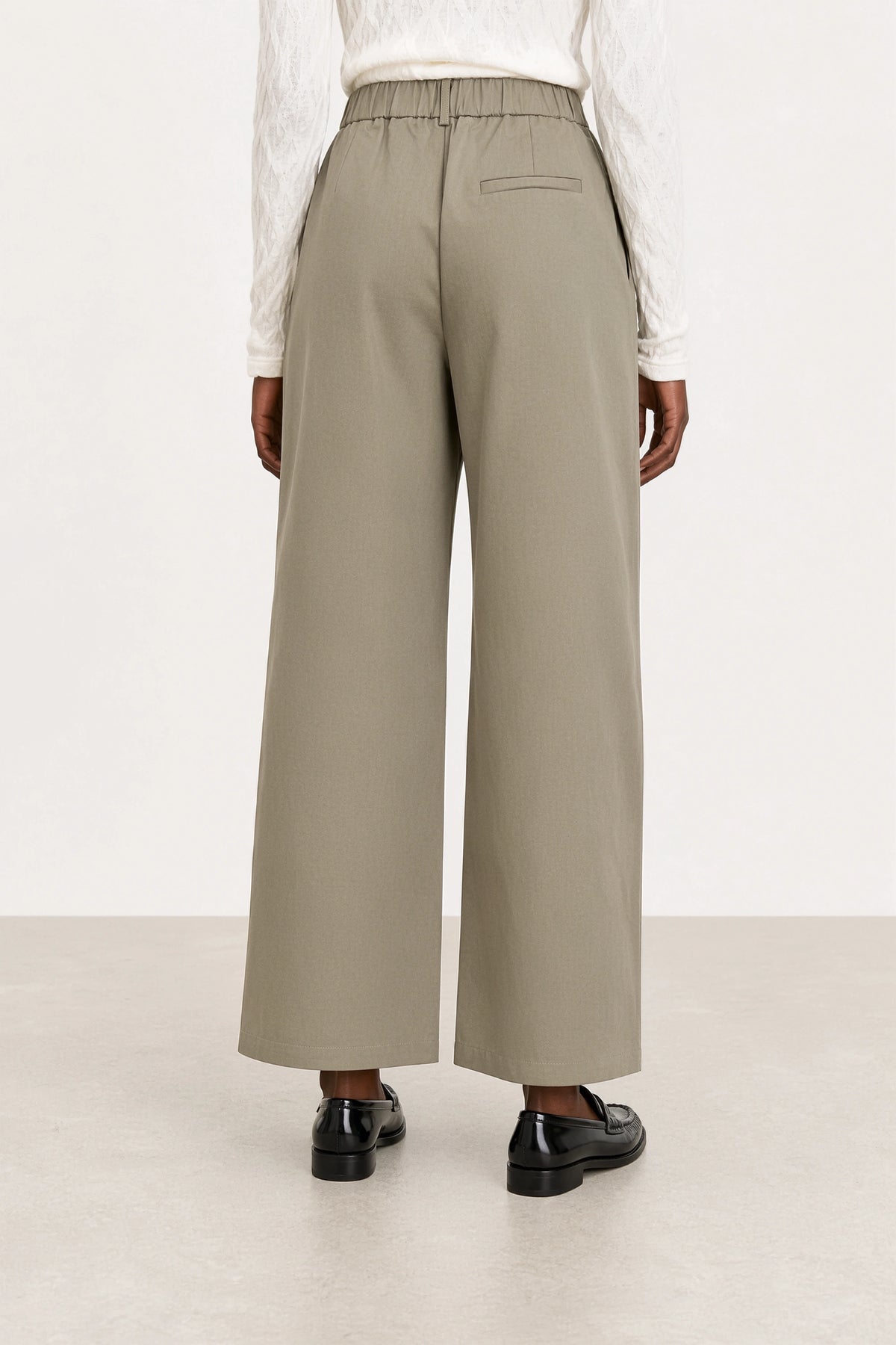 Grey beige nylon blend smart balloon leg trousers_2