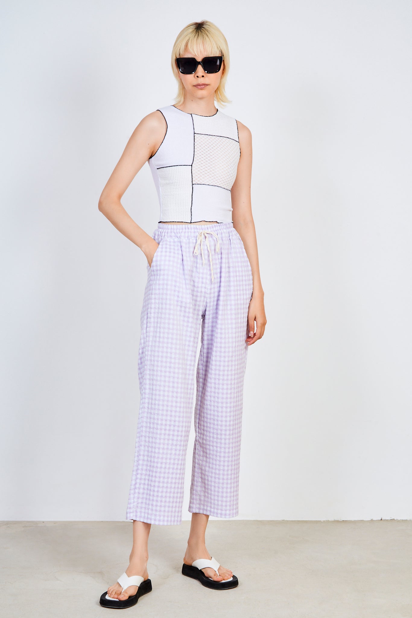 Ivory and black block trim tank_3