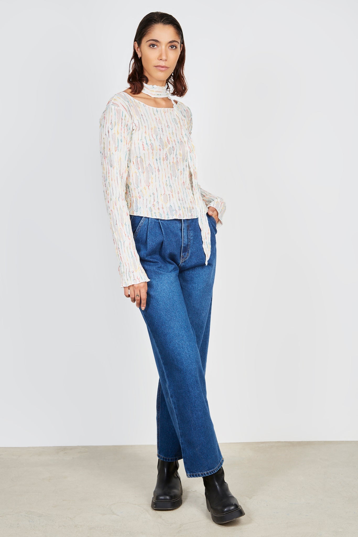 Ivory semi sheer rainbow weave blouse_3