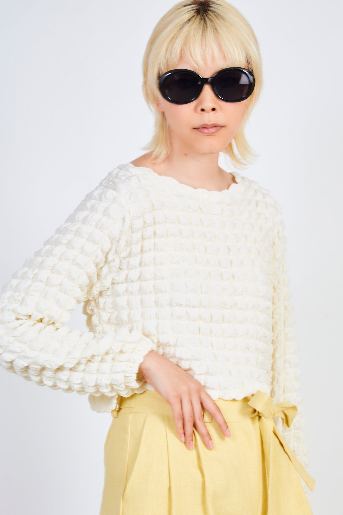 Ivory textured puff long sleeve top_1