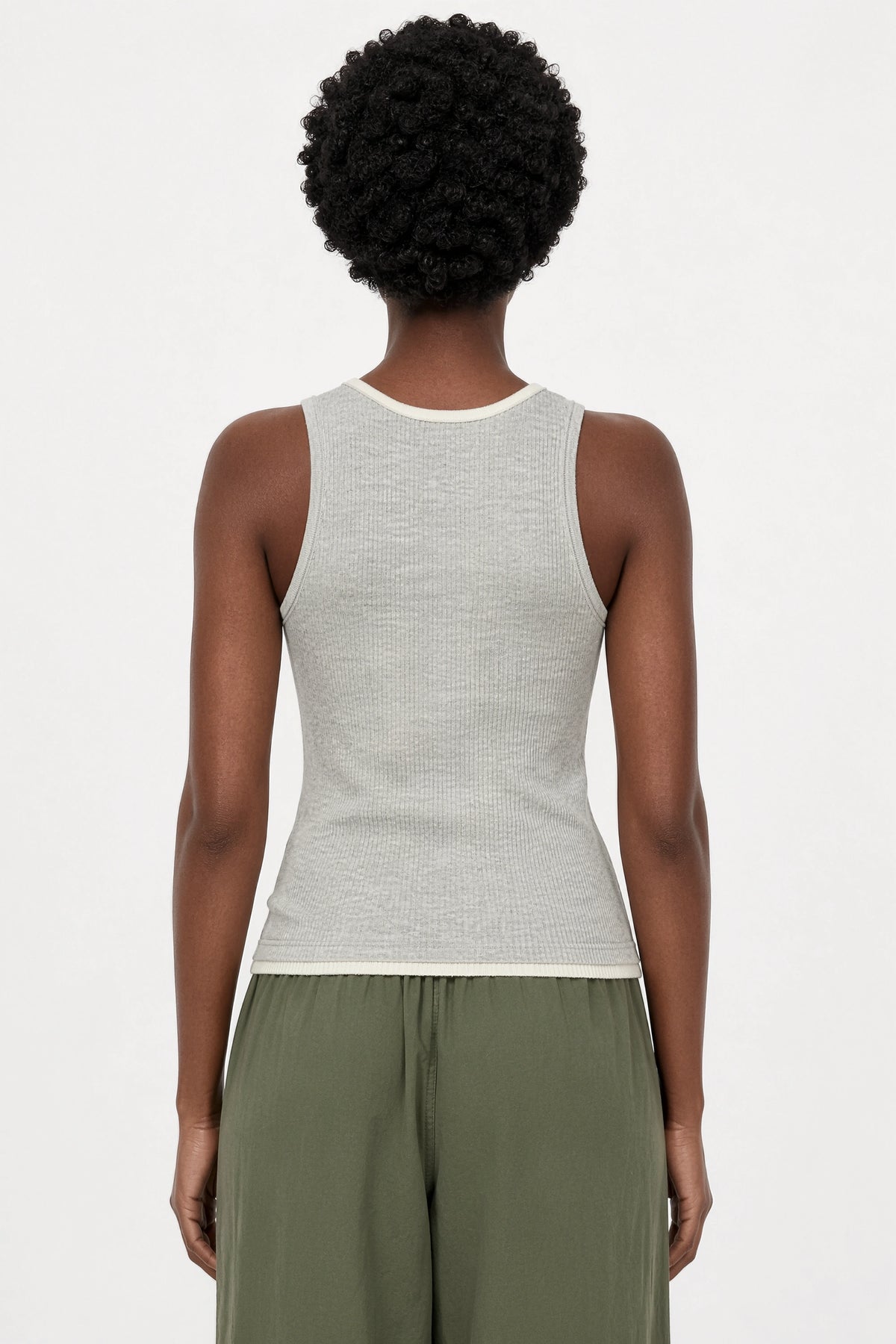 Light grey and ivory double layer button front knit tank_2
