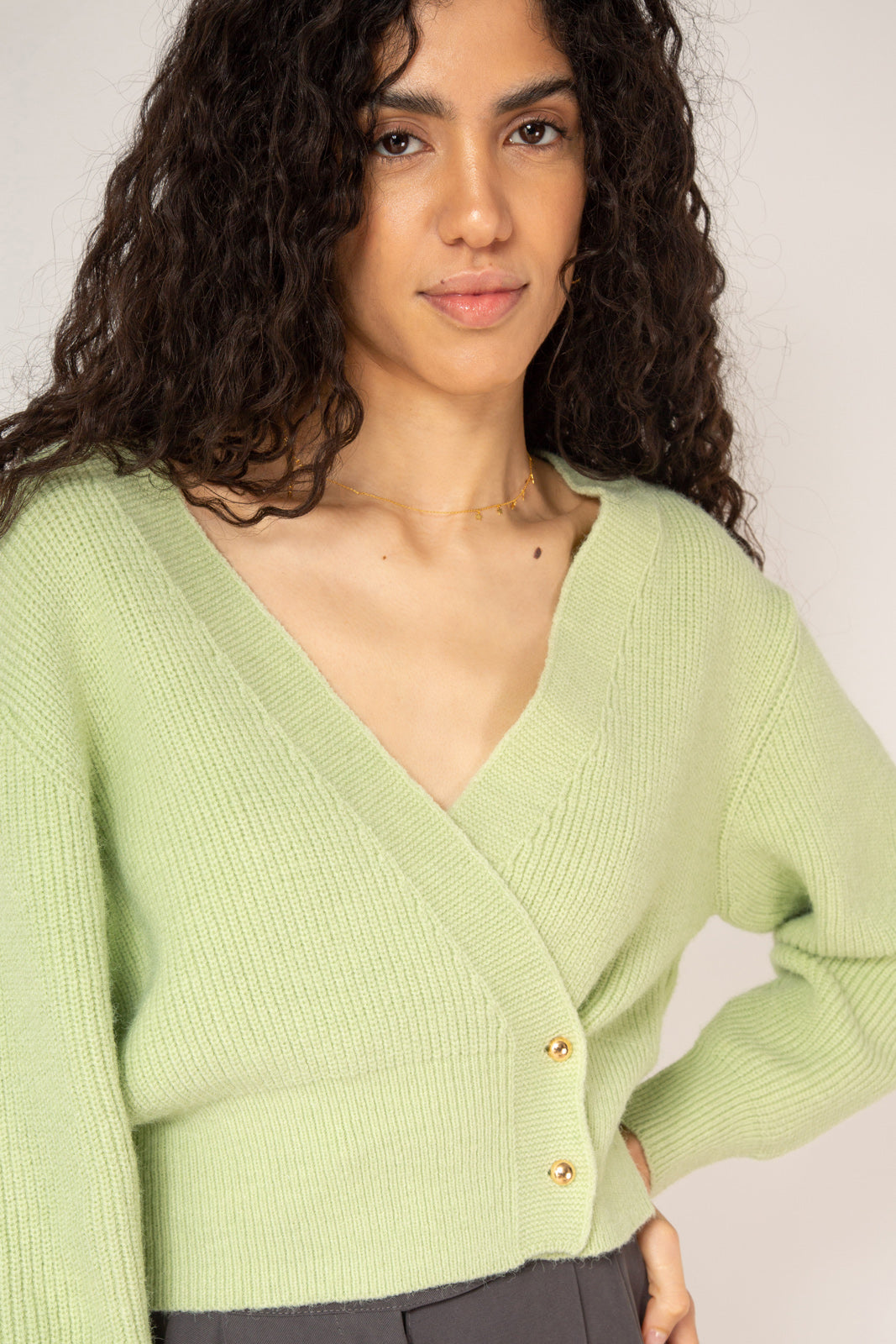 Mint green side button cardigan_6