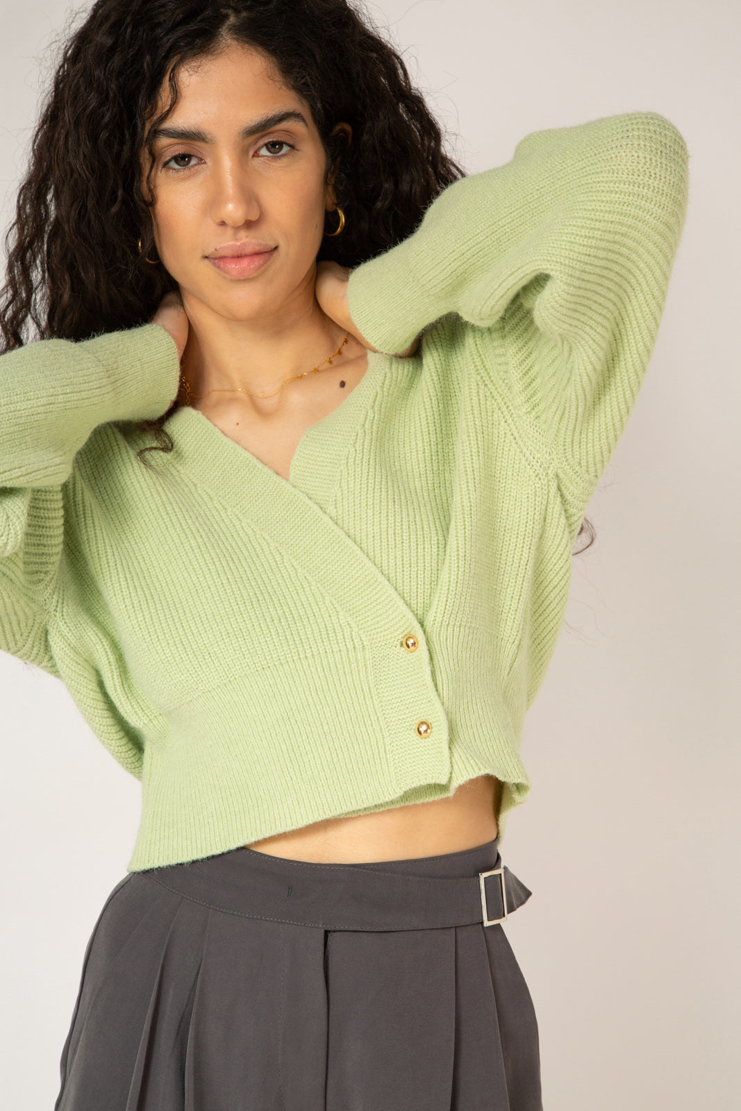 Mint green side button cardigan_2